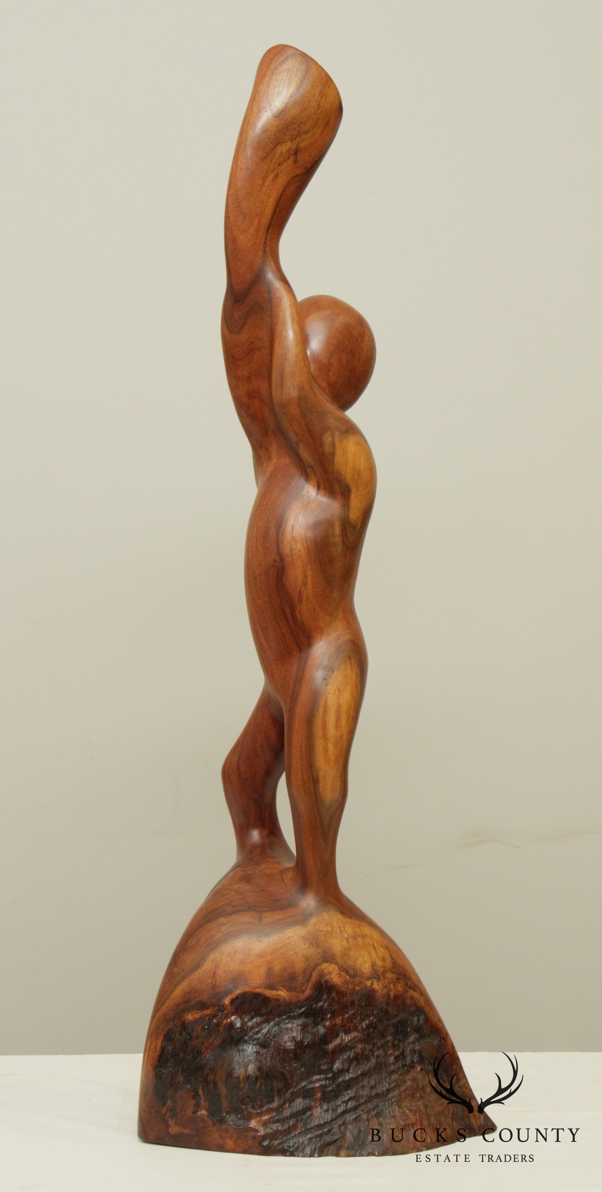 Modern Abstract Figural Carved Walnut Sculpture