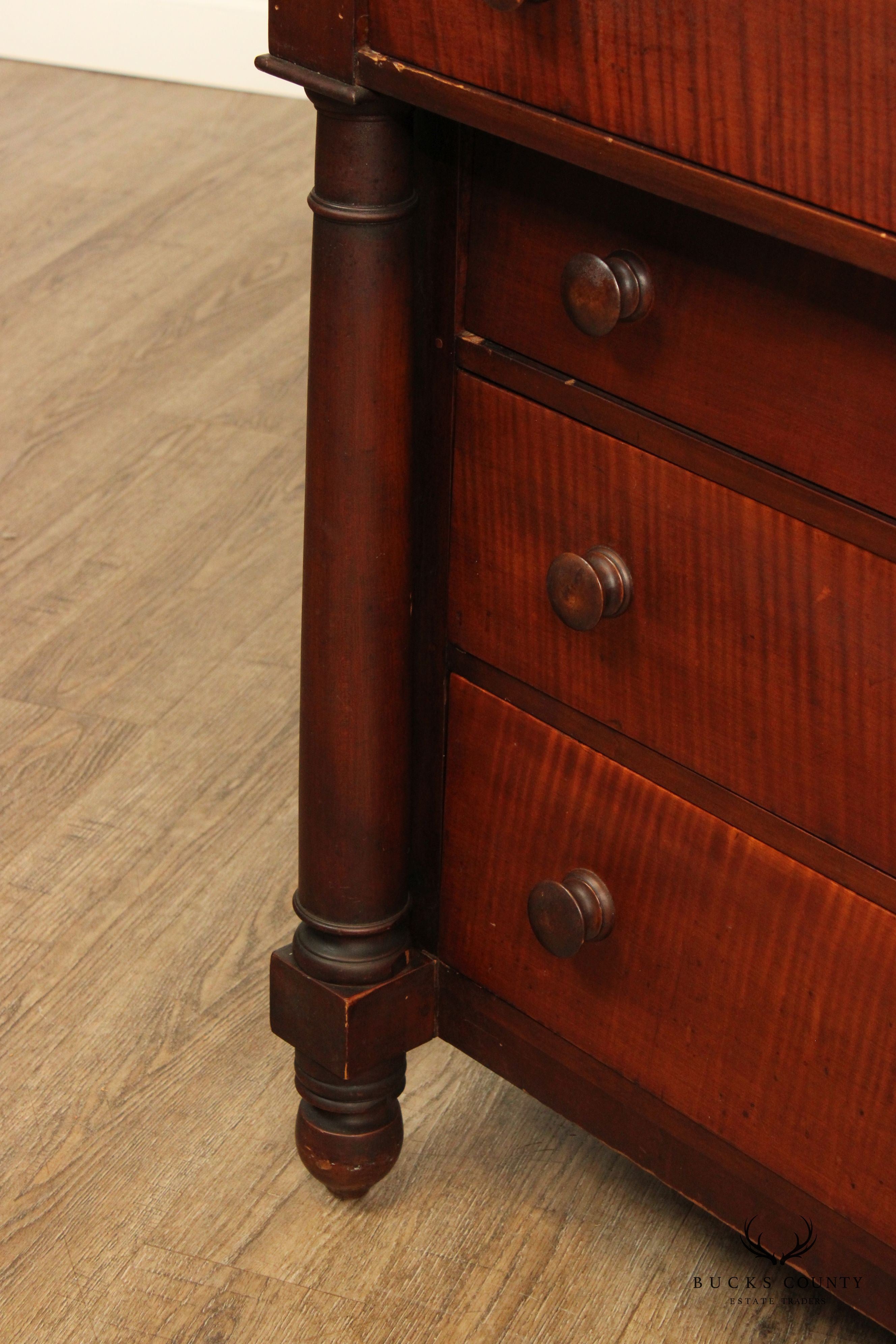 Antique Early 19th C. American Empire Tiger Maple Chest of Drawers