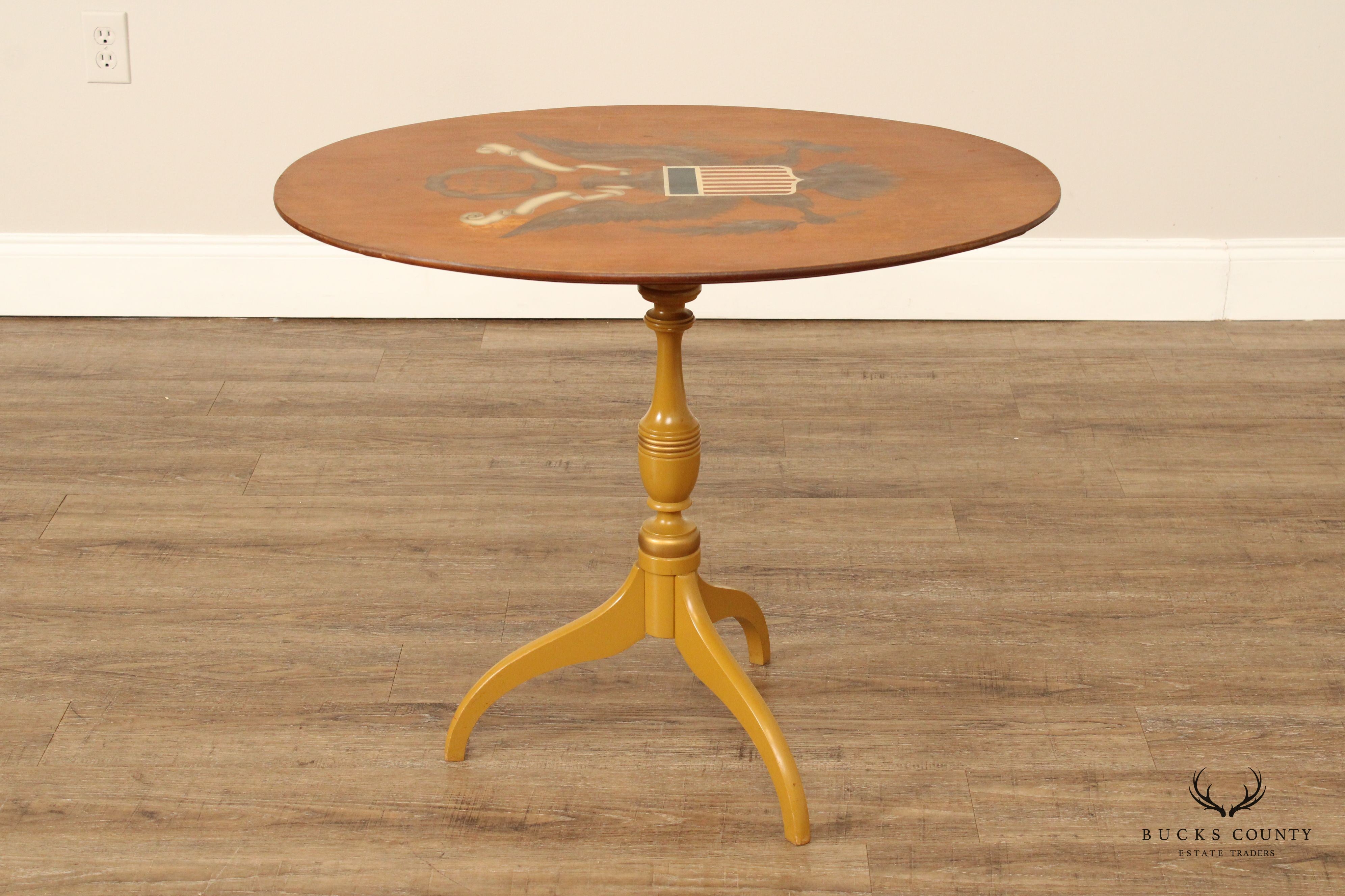 L. Hitchcock Federal Style Eagle Stenciled  Tilt-Top Table