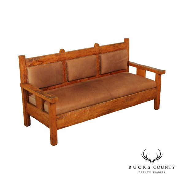 Antique Adirondack Style Burl Tiger Maple Sofa Bench