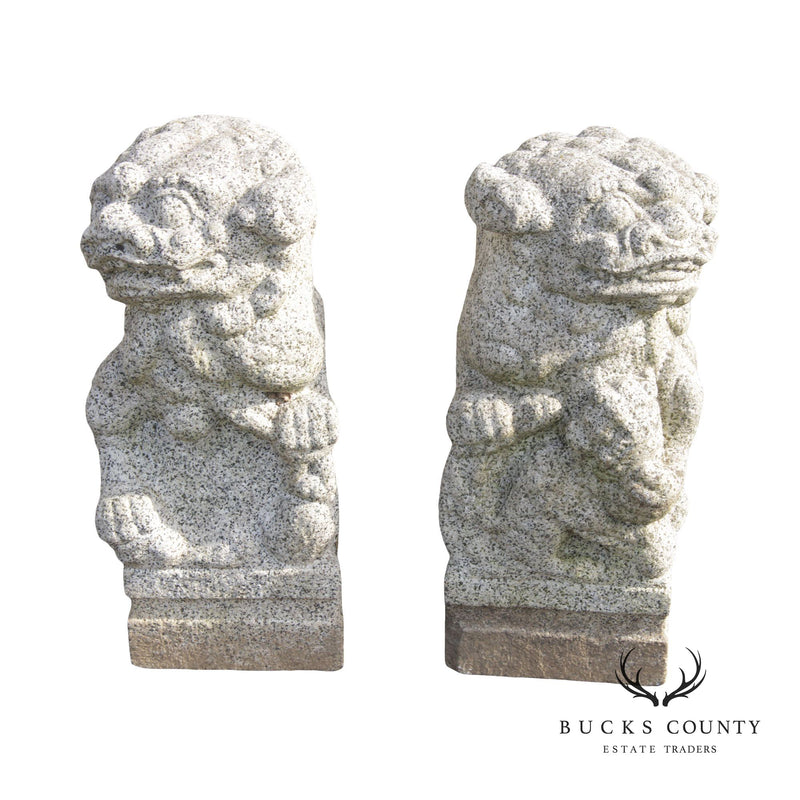 Vintage Chinese Granite Carved Pair of Foo Dog Garden Statues