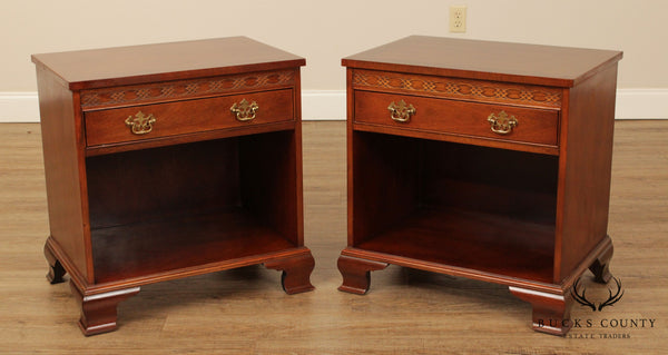 Baker Mahogany Chippendale Style Pair Nightstands