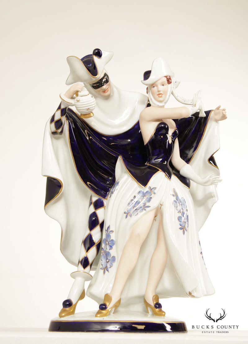 Royal Dux Bohemia Porcelain Harlequin and Columbine 'Masquerade' Figurine