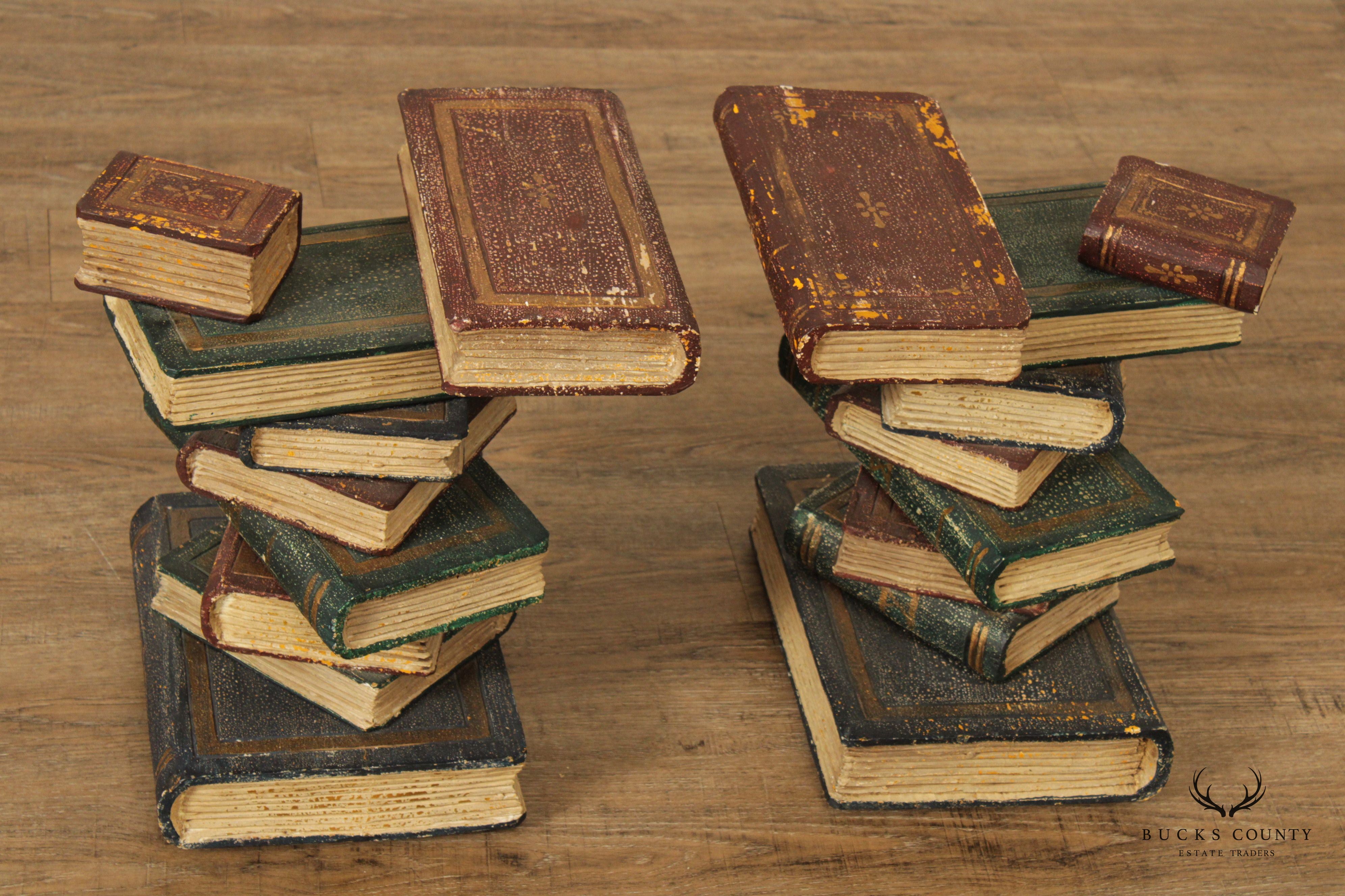 Vintage Faux Stacked Book Pair Side Tables