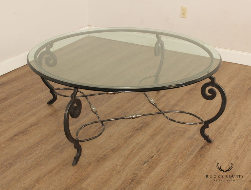 Tuscan Style 60-Inch Round Glass Top Wrought Iron Coffee Table