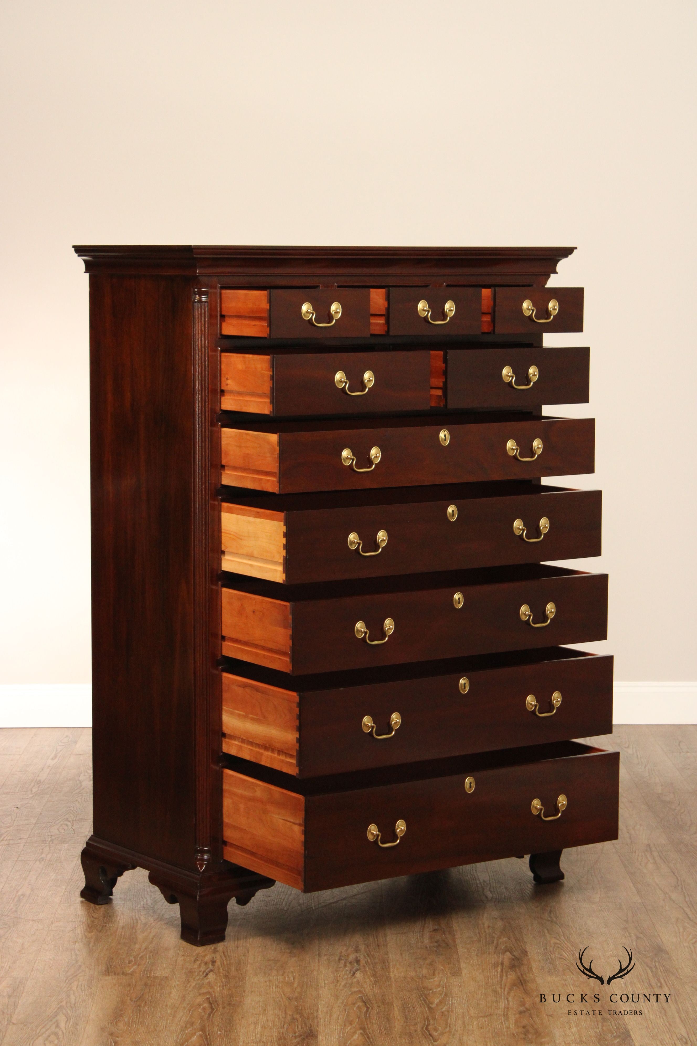 Stickley Chippendale Style Mahogany Tall Chest of Drawers