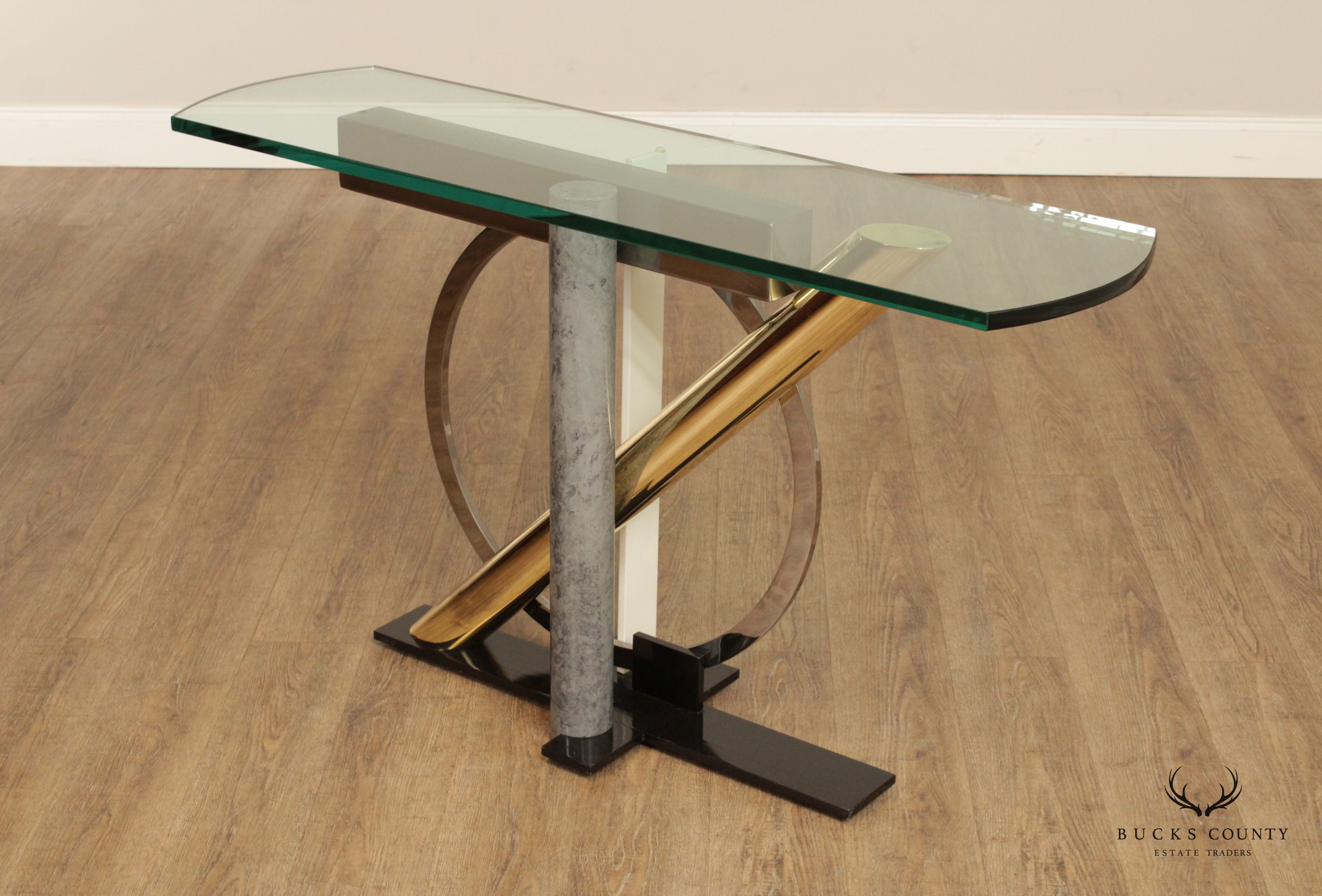 Kaizo Oto For Design Institute of America Post Modern Mixed Metal Console Table