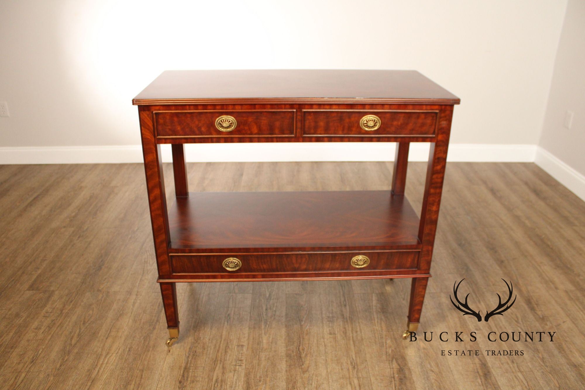 Maitland Smith Regency Style Inlaid Mahogany Two-Tier Server