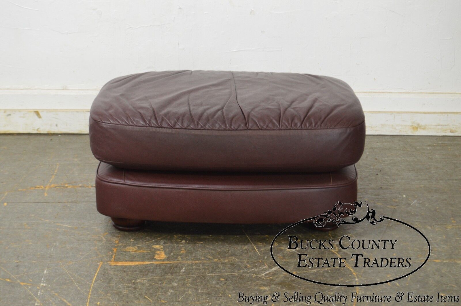 Classic Leather Bun Foot Russet Brown Leather Ottoman