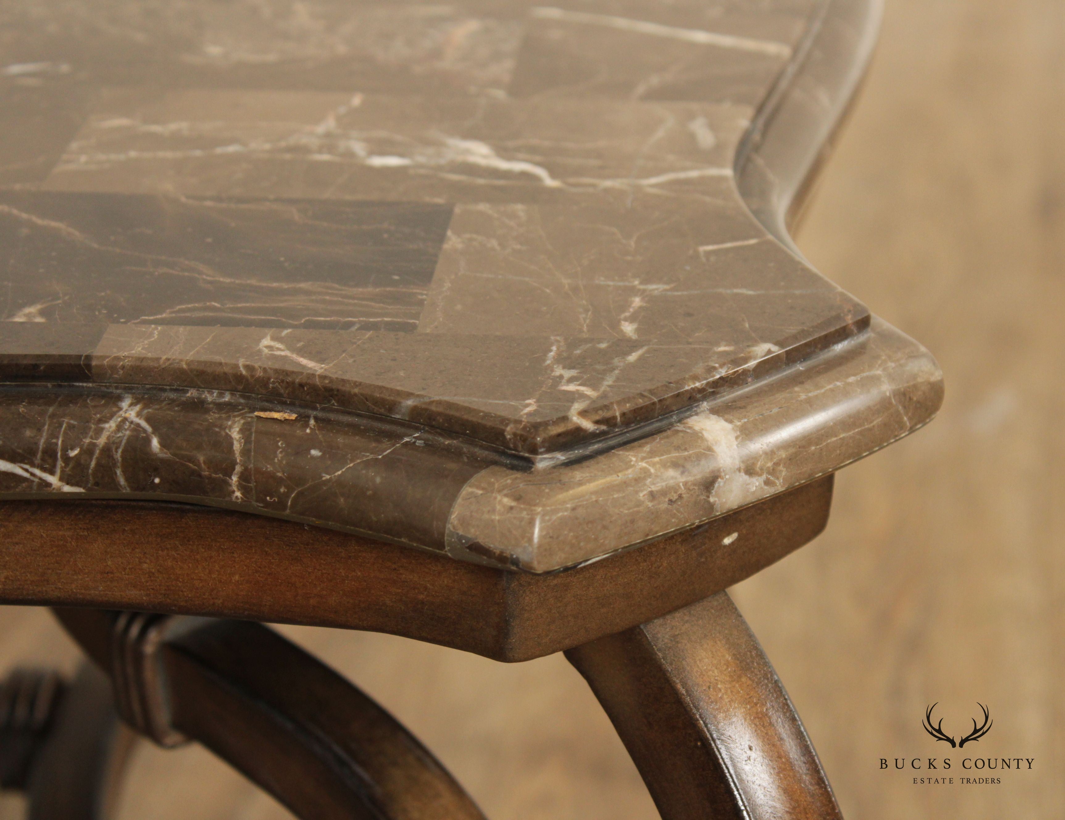 Rustic European Style Faux Marble Top Metal Base Coffee Table