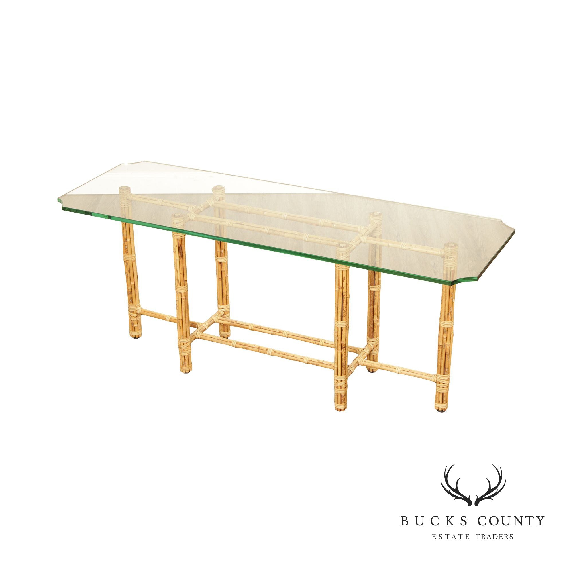 BakerJohn McGuire Bamboo And Glass Top Console Table