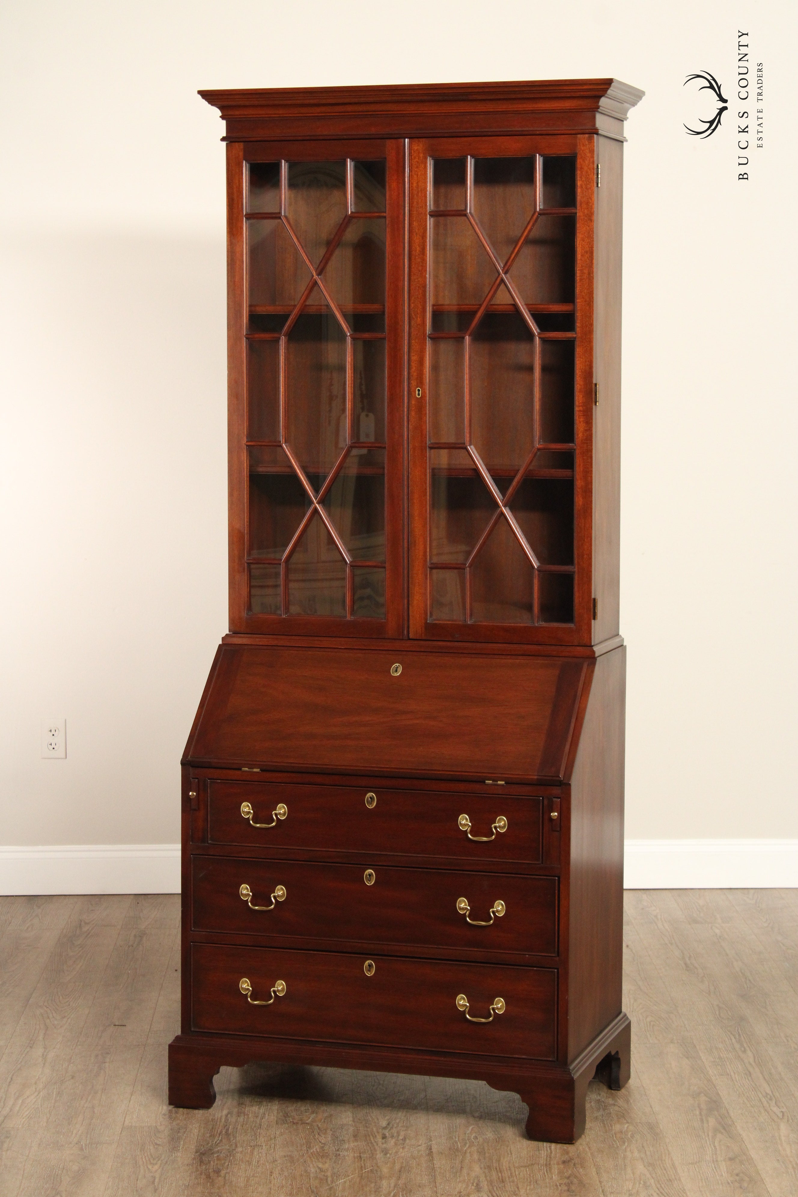 Henkel Harris Mahogany Chippendale Style Secretary Desk Bookcase