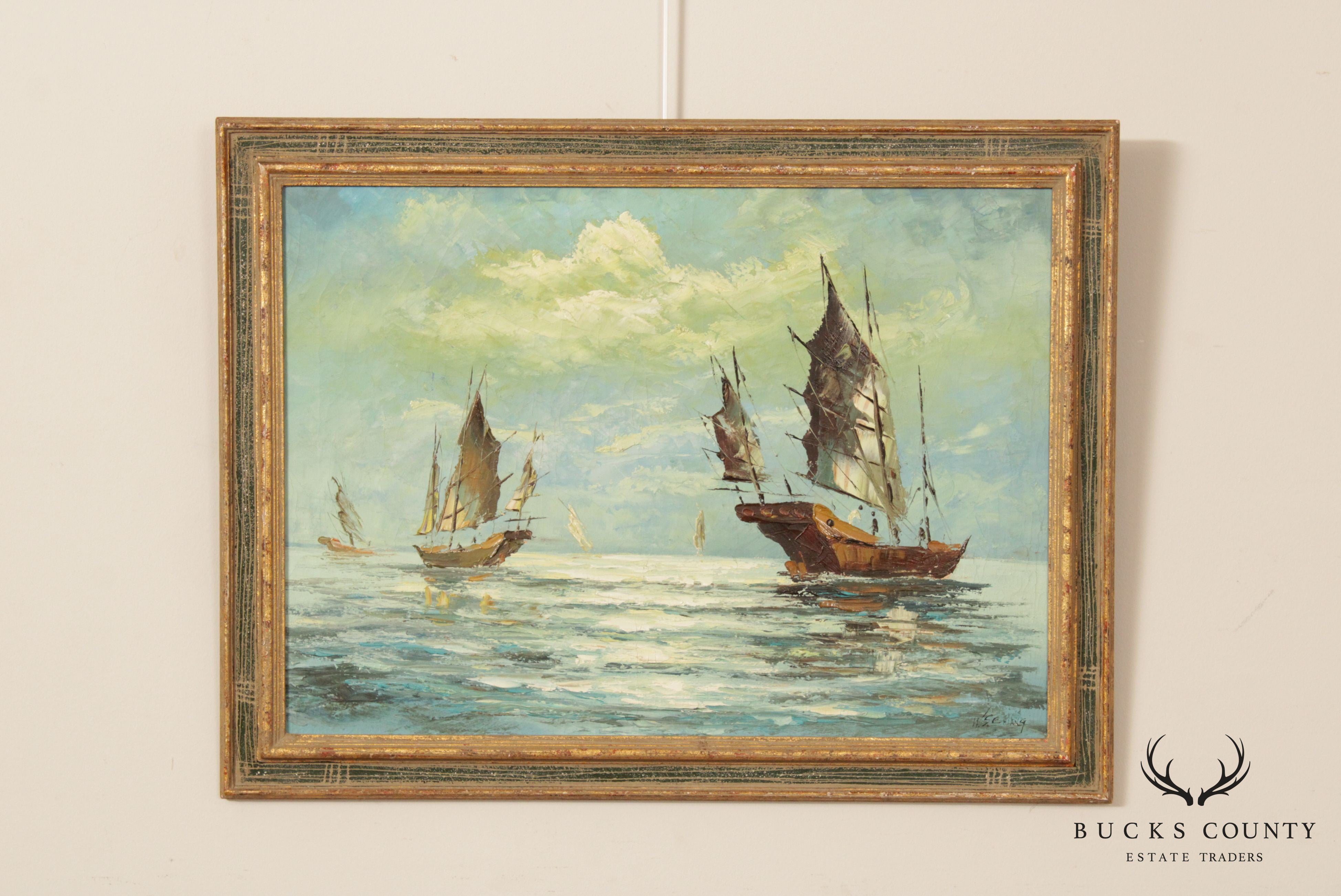 Chinese Trading Ships at Sea Original Painting by W. S. Chiang