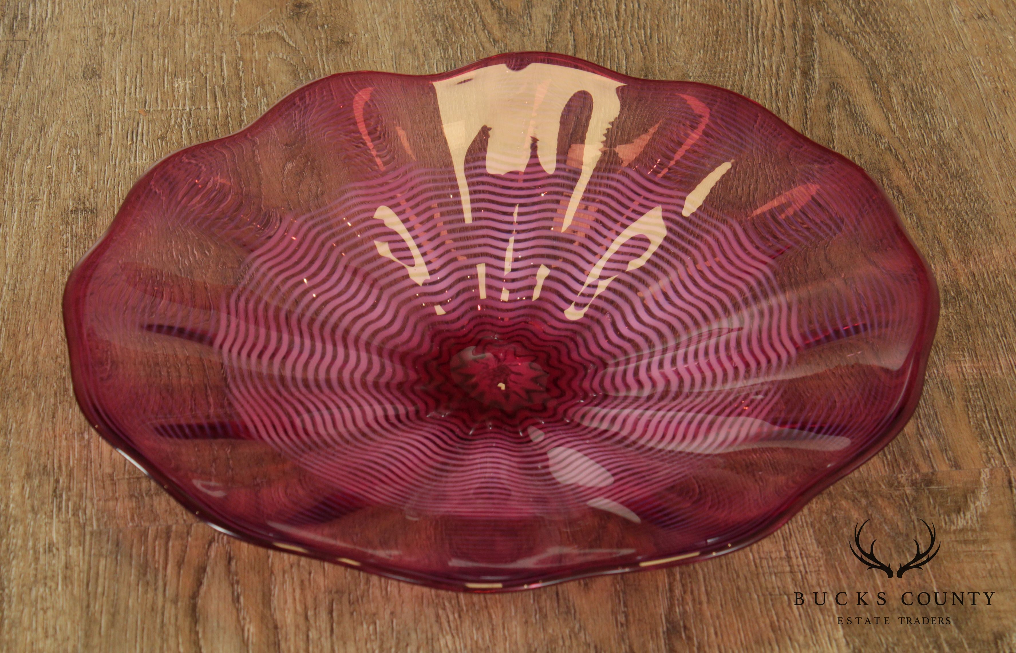 Chatham Glass Co. Hand Blown Cranberry Art Glass Plate 1980