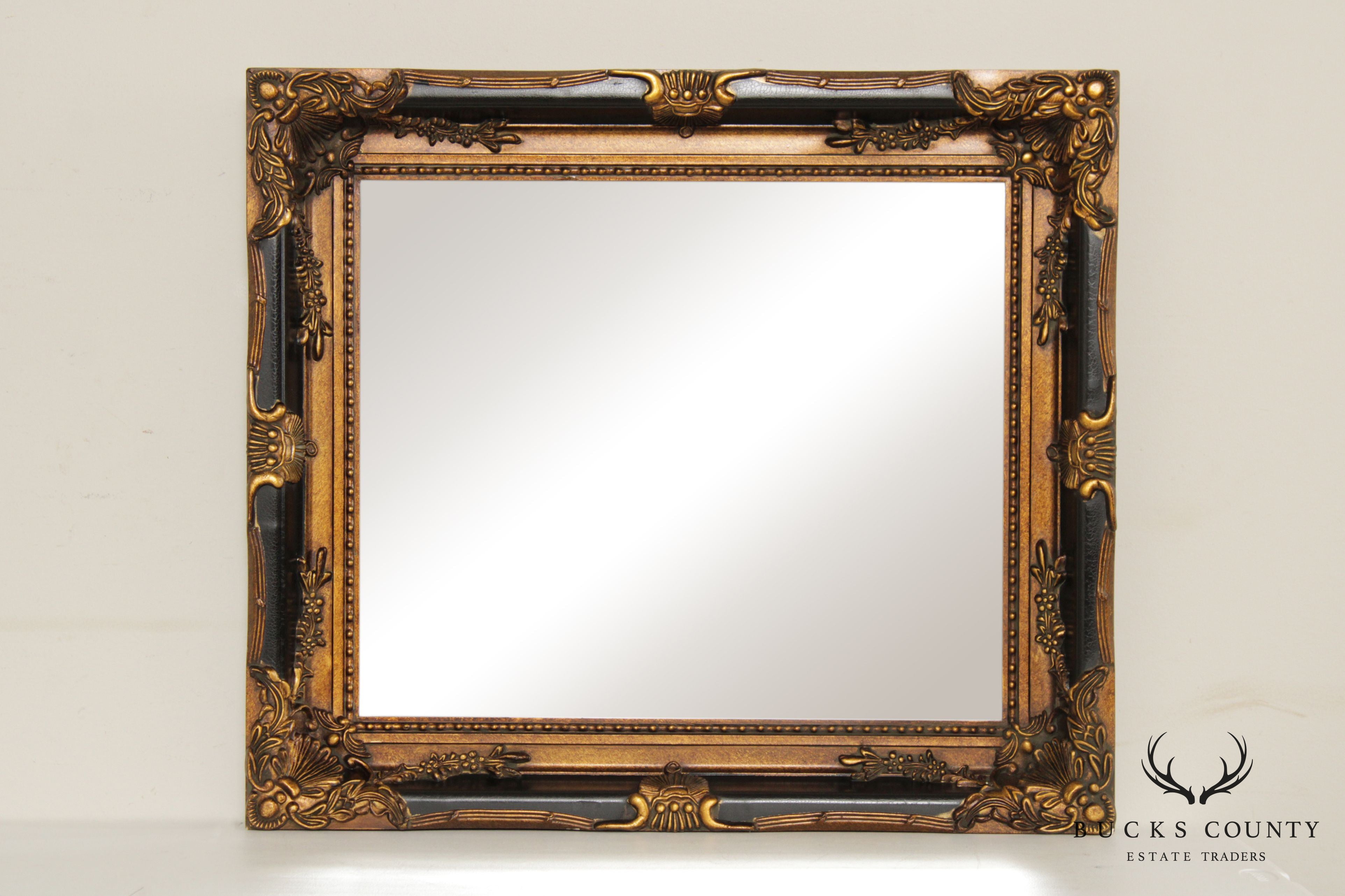 Victorian Style Black and Gold Carved Frame Beveled Mirror