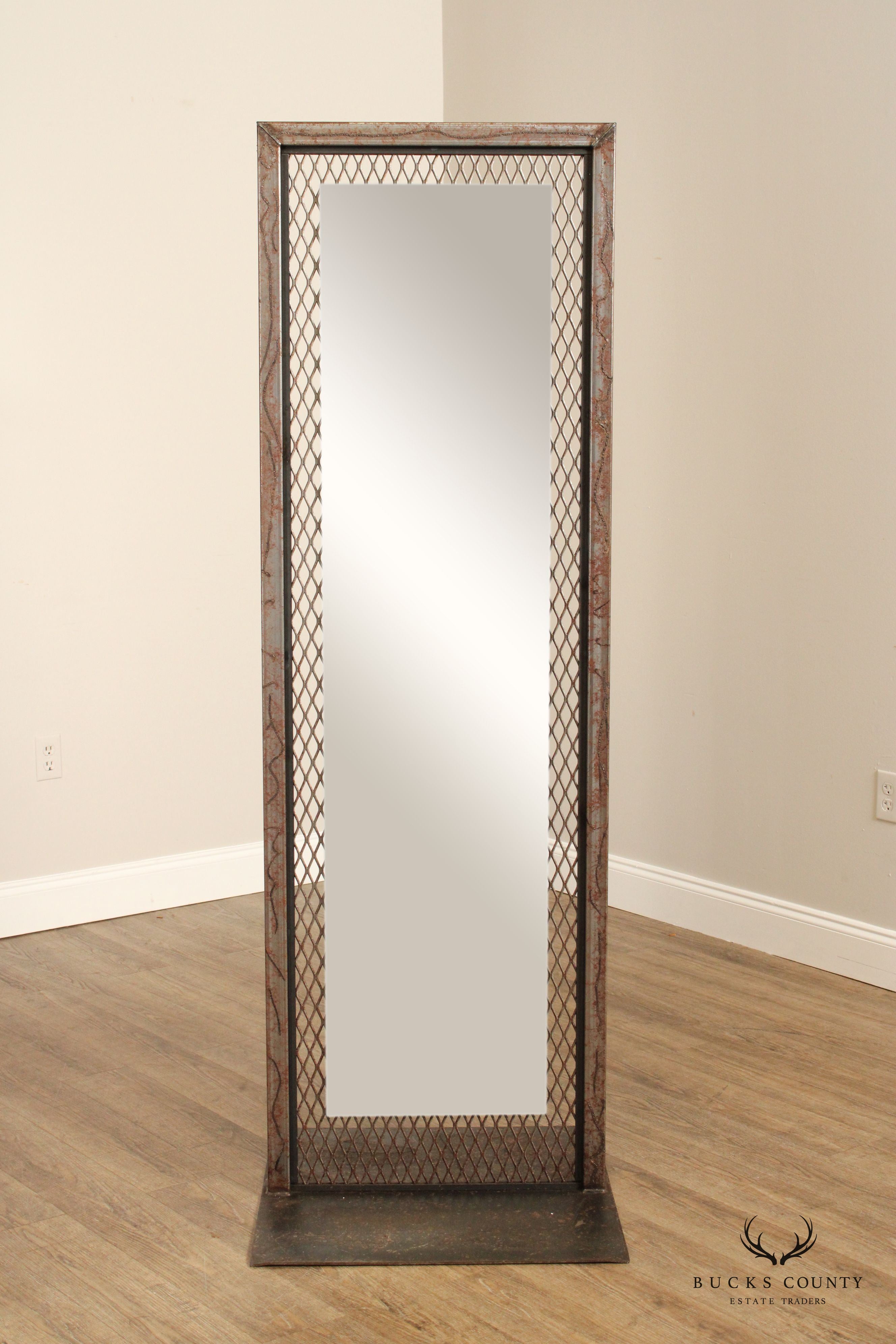 Unusual Custom Crafted Brutalist Steel Double Sided Dressing Mirror