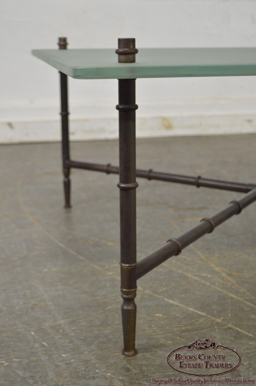 Faux Bamboo Brass Base Frosted Glass Top Coffee Table