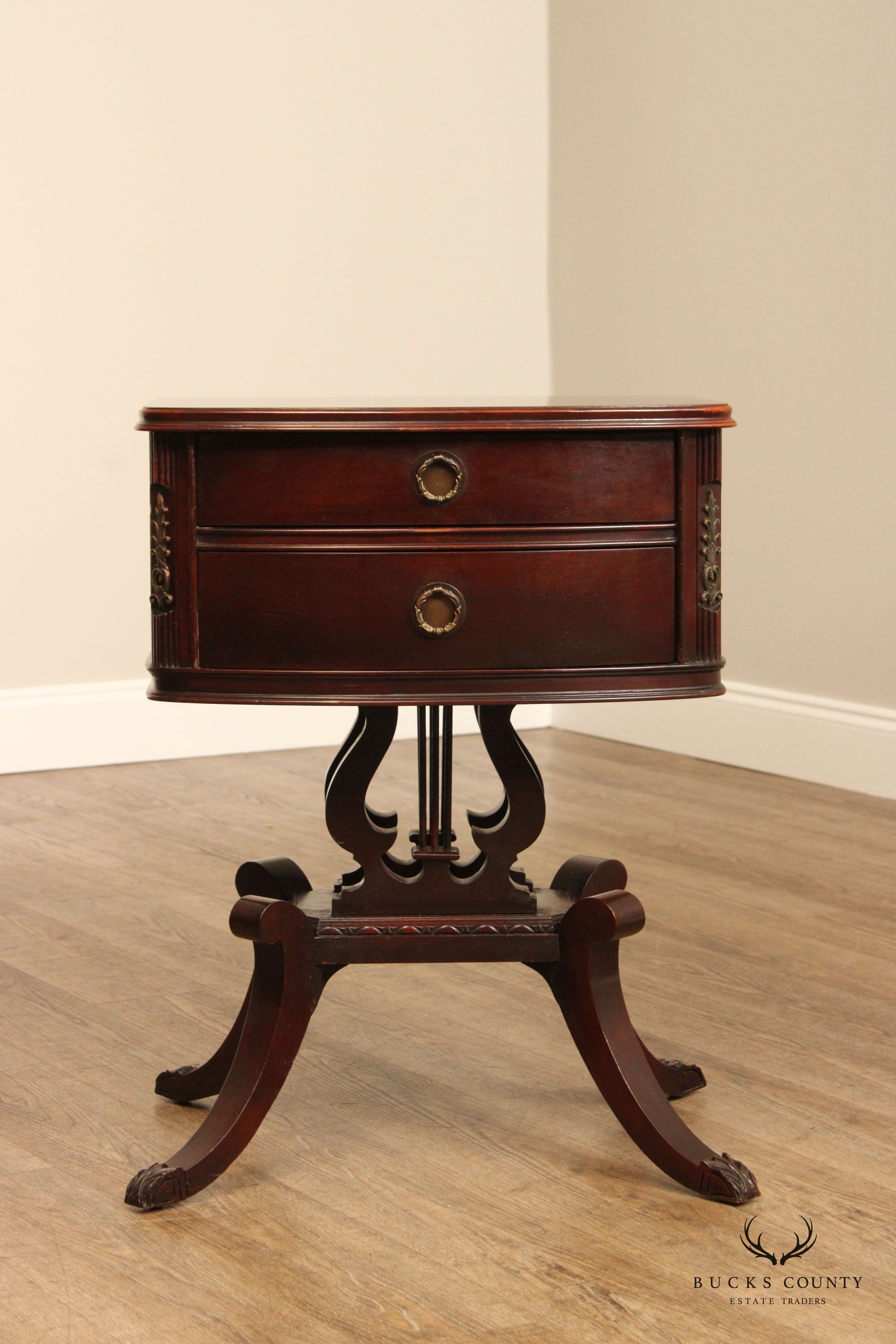 1940's American Classical Style Mahogany Lyre Base Nightstand