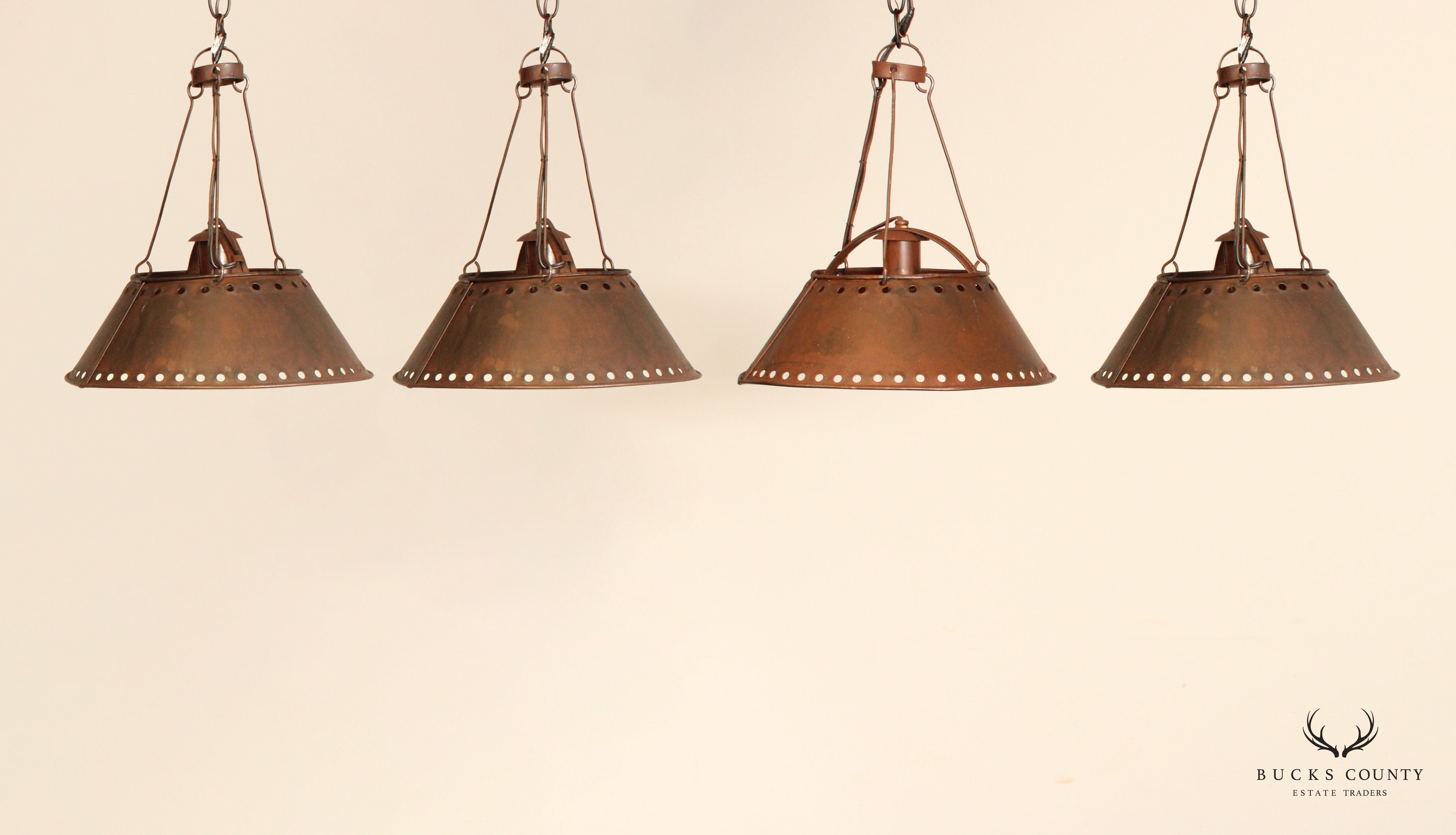 Country Farmhouse Style Set Four Metal Pendant Lights