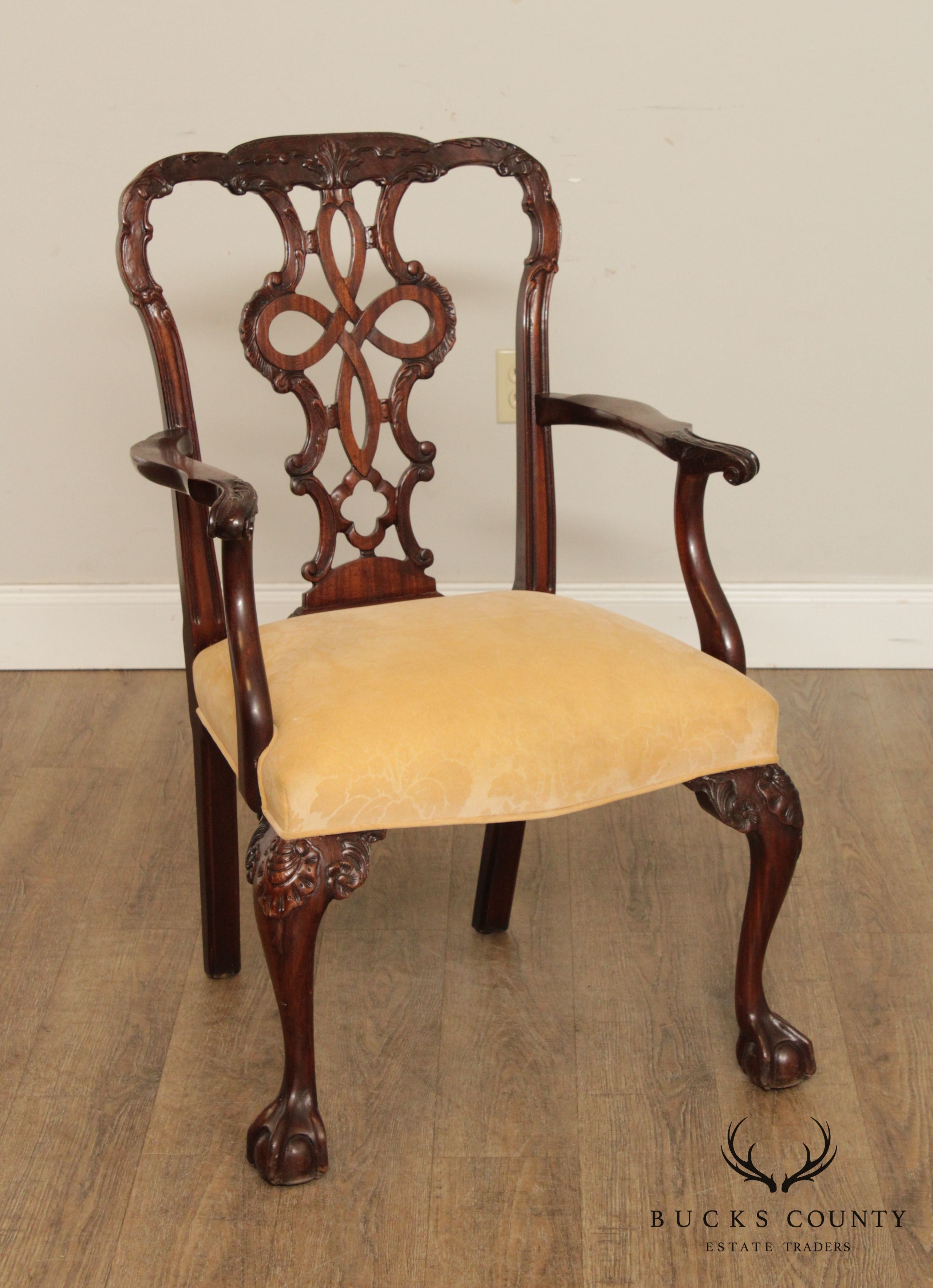 Custom Quality Georgian Style Carved Mahogany Arm Chair