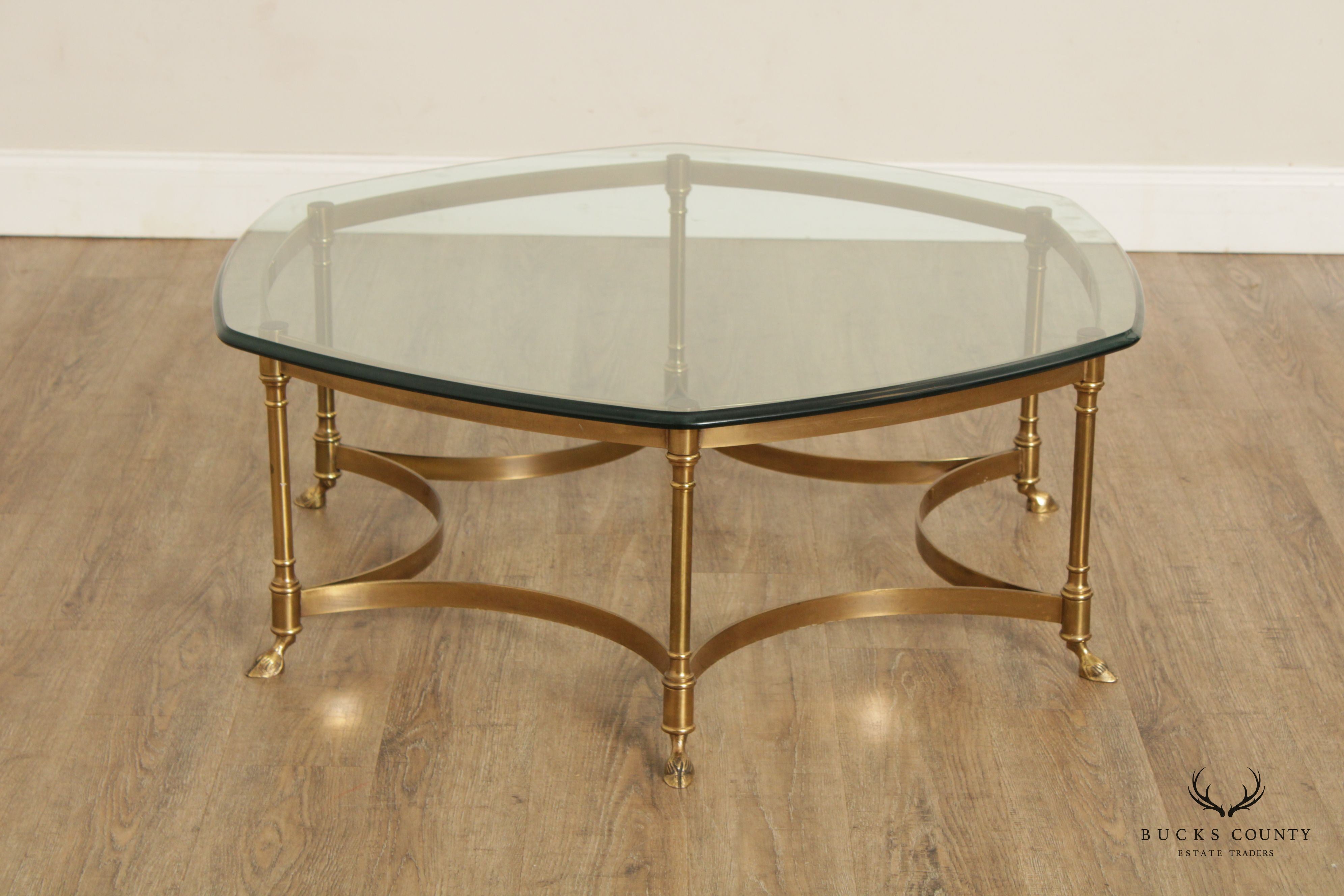 Directoire Style Vintage Brass and Glass Top Coffee Table