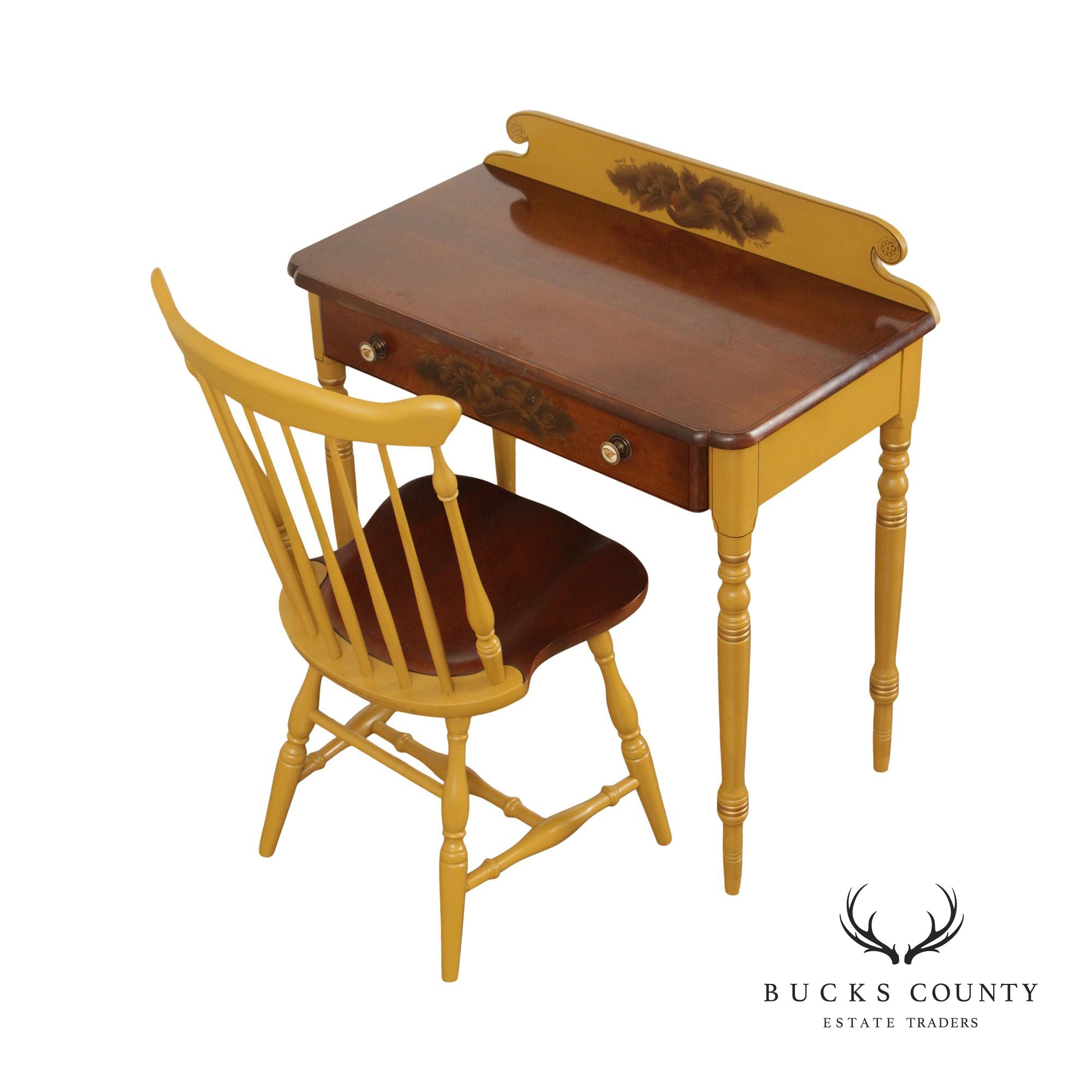 Hitchcock Stencil Decorated Maple Writing Desk and Chair