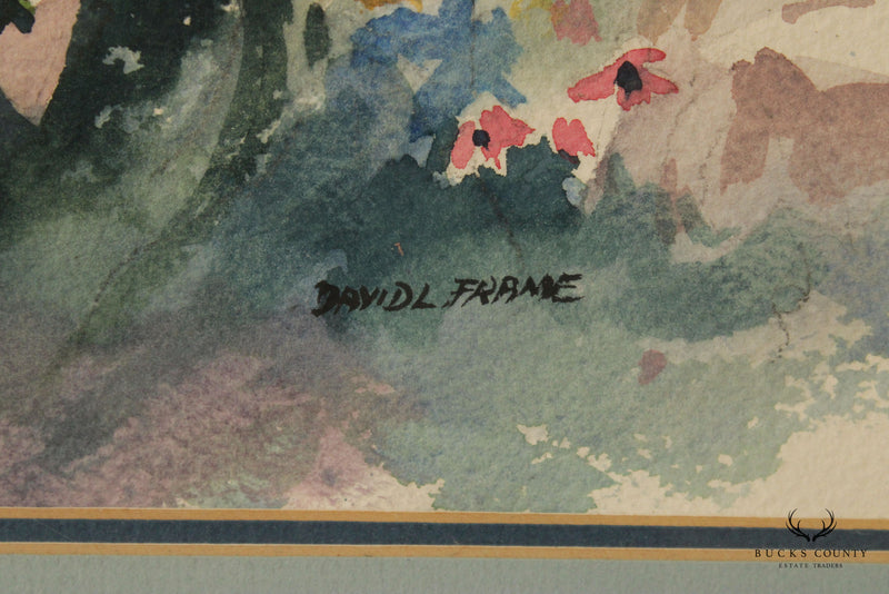David L. Frame Floral Watercolor Painting, Custom Framed