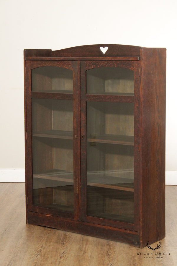 Antique Arts & Crafts Mission Oak Two-Door Bookcase