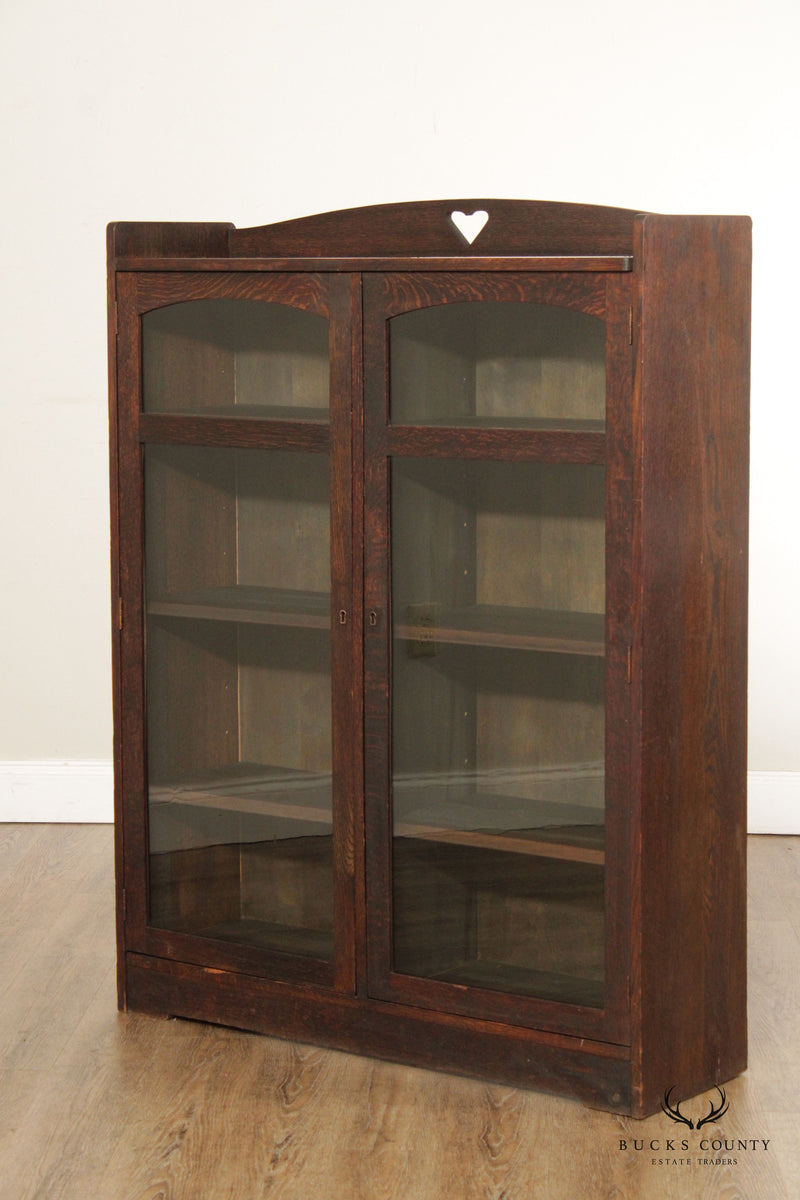 Antique Arts & Crafts Mission Oak Two-Door Bookcase