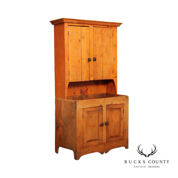 Antique Farmhouse Pine Dry Sink Hutch Cabinet