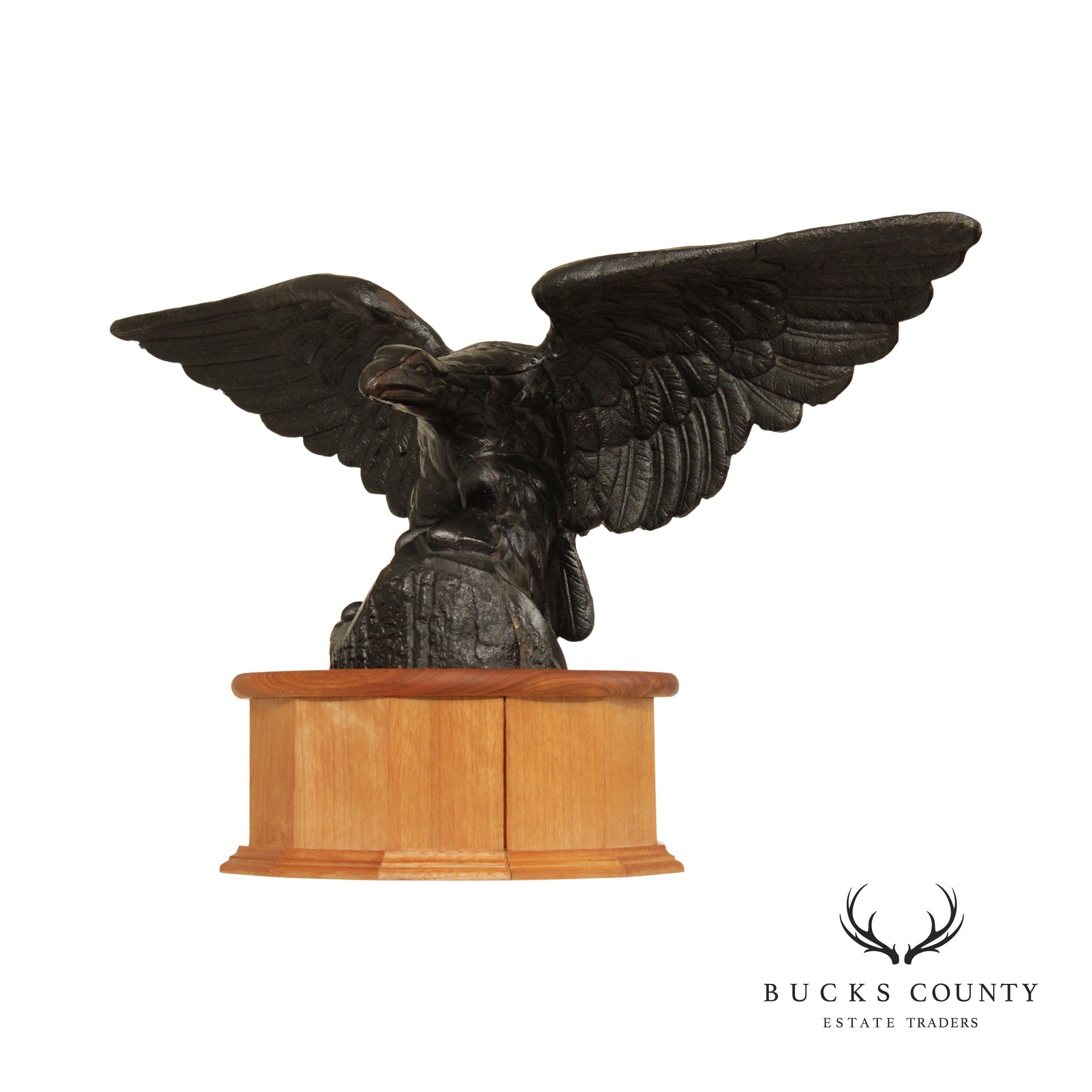 Vintage Cast Iron Eagle Sculpture on Wooden Base