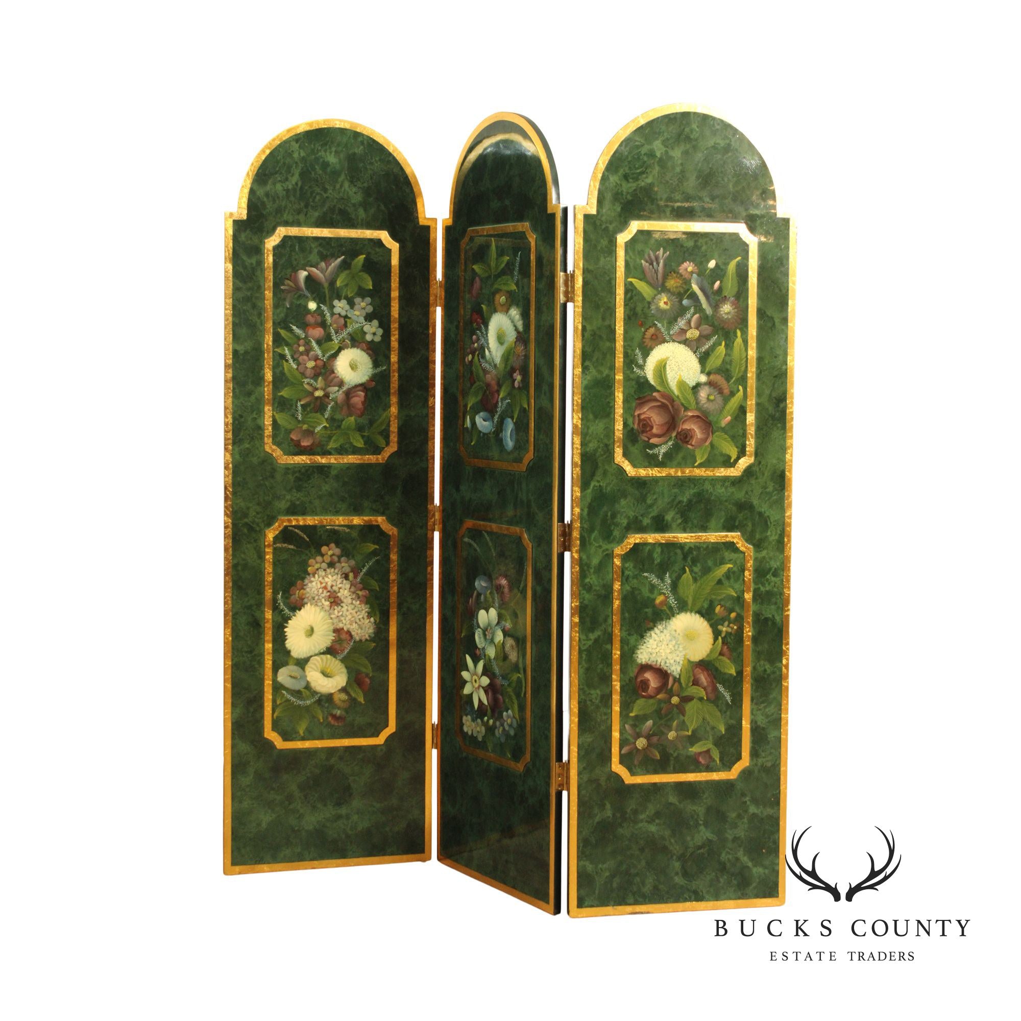 Artmax Vintage Floral Decorated Three Panel Screen