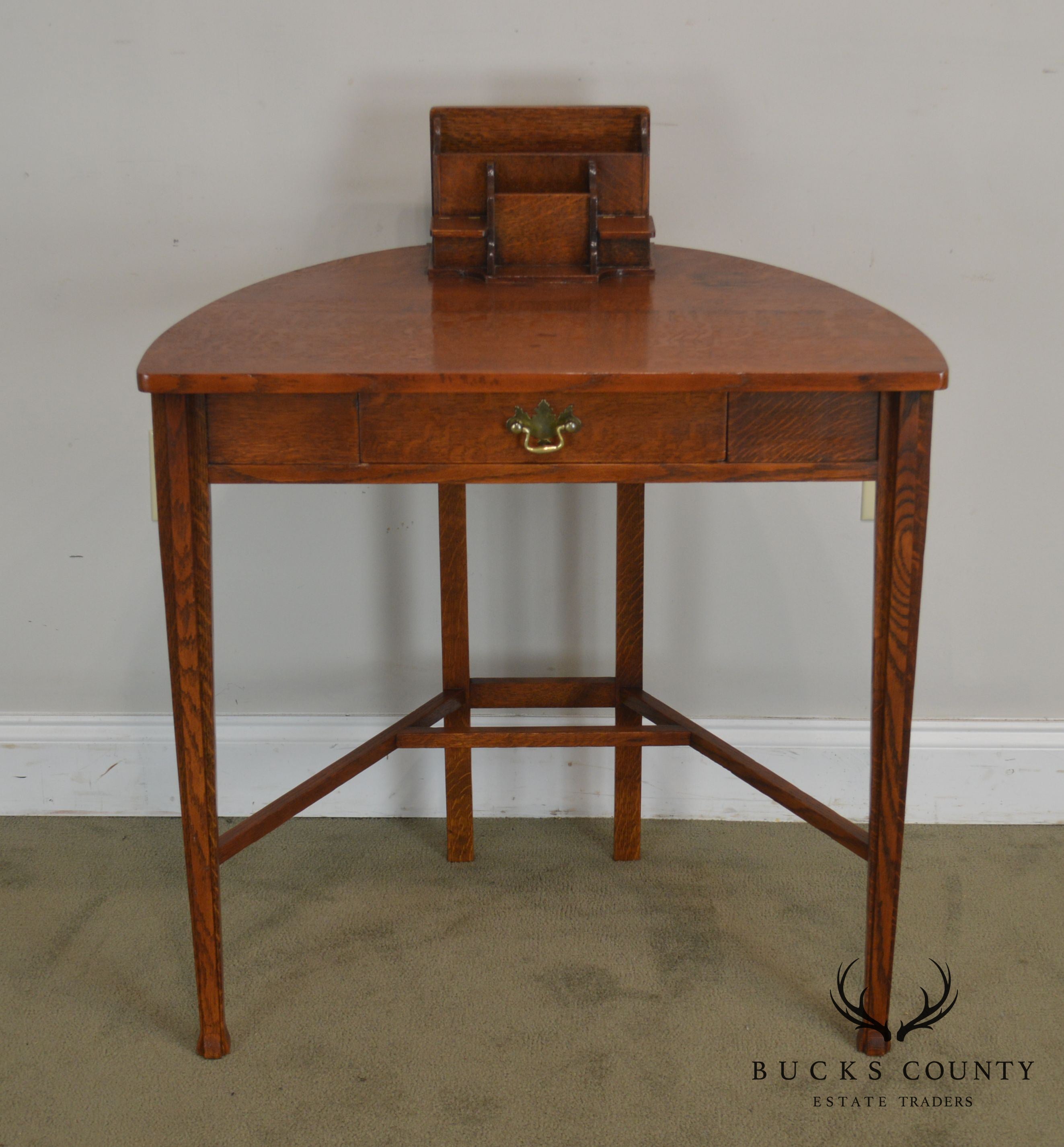 Antique Mission Oak Arts and Crafts Half Round Desk