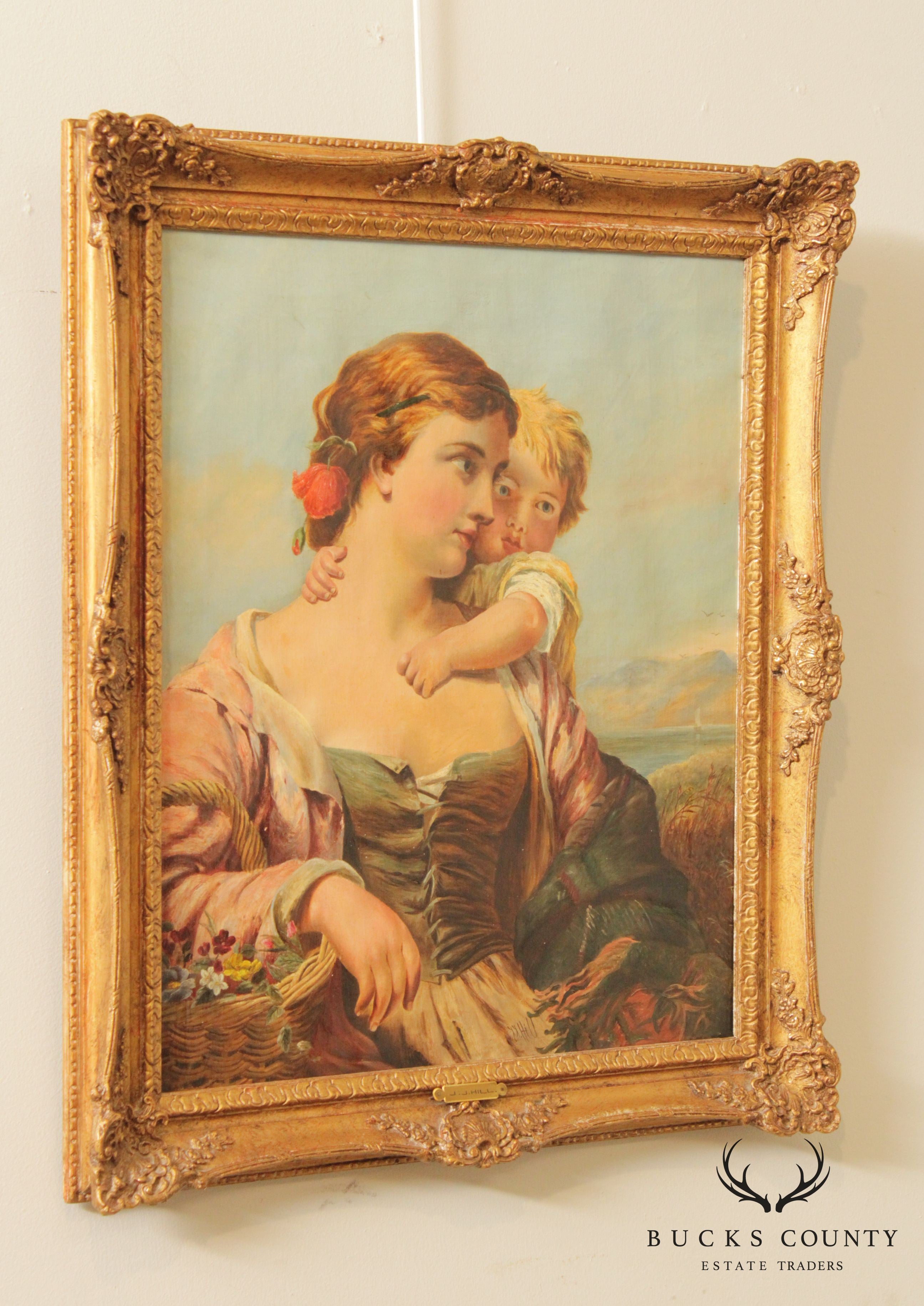 John James Hill Portrait of Mother and Child Original Painting