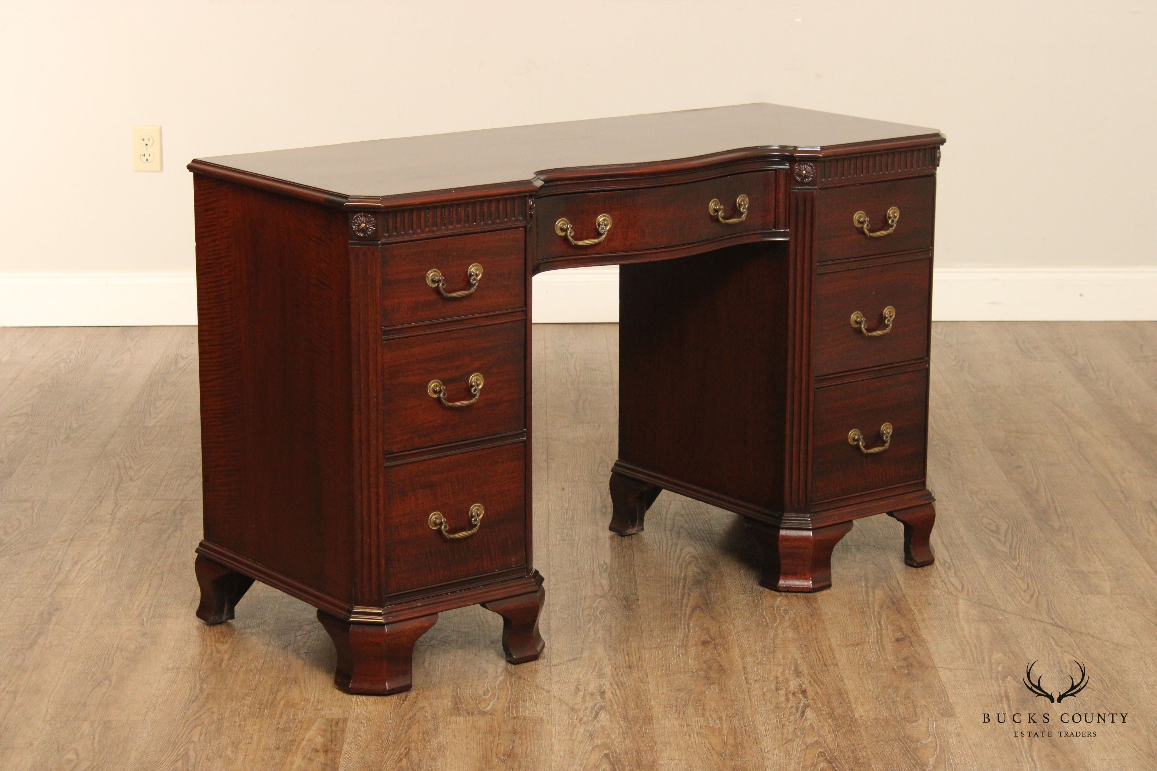 1940's Georgian Style Mahogany Pedestal Writing Desk