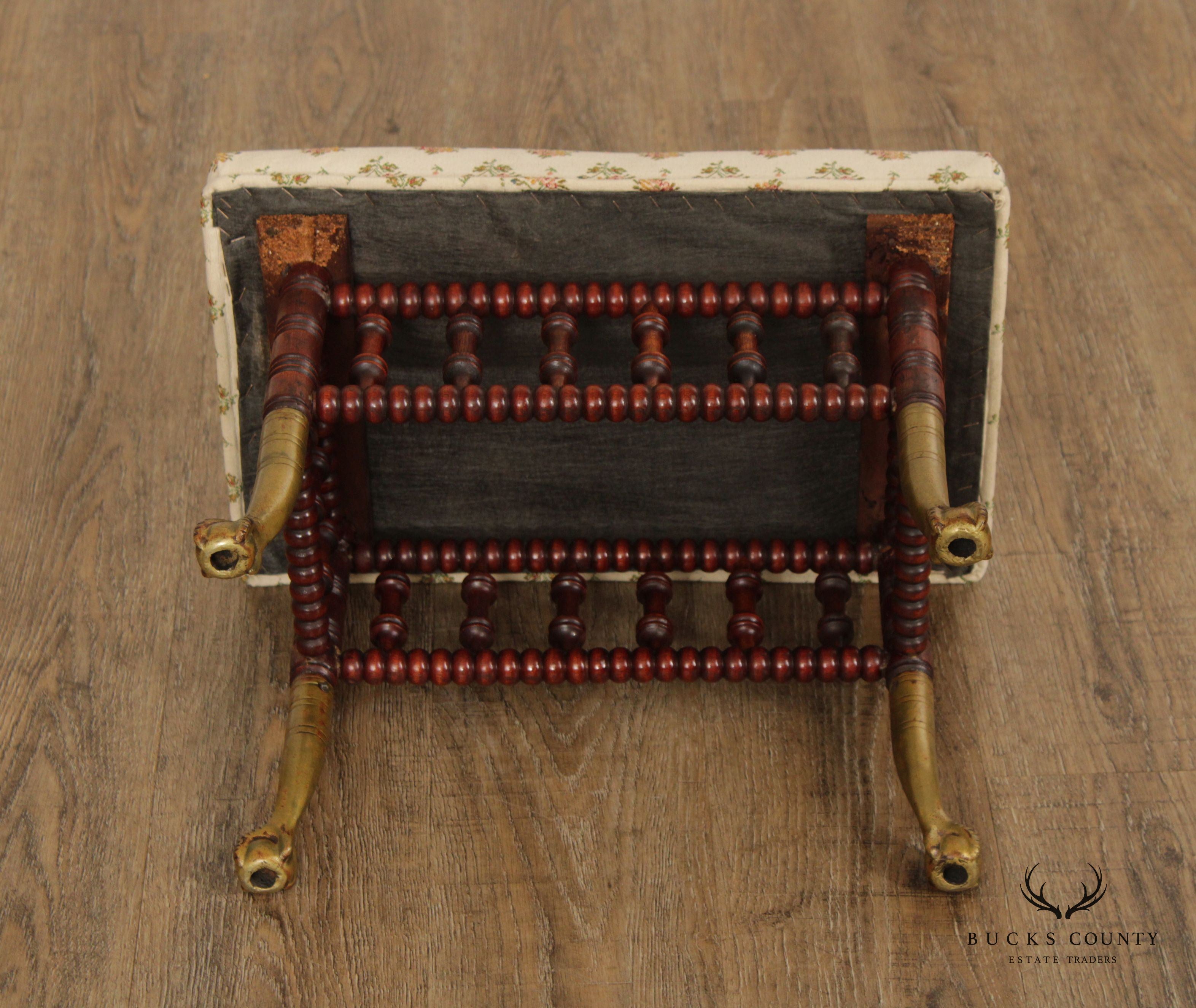 Victorian Brass and Carved Stick and Ball Stool