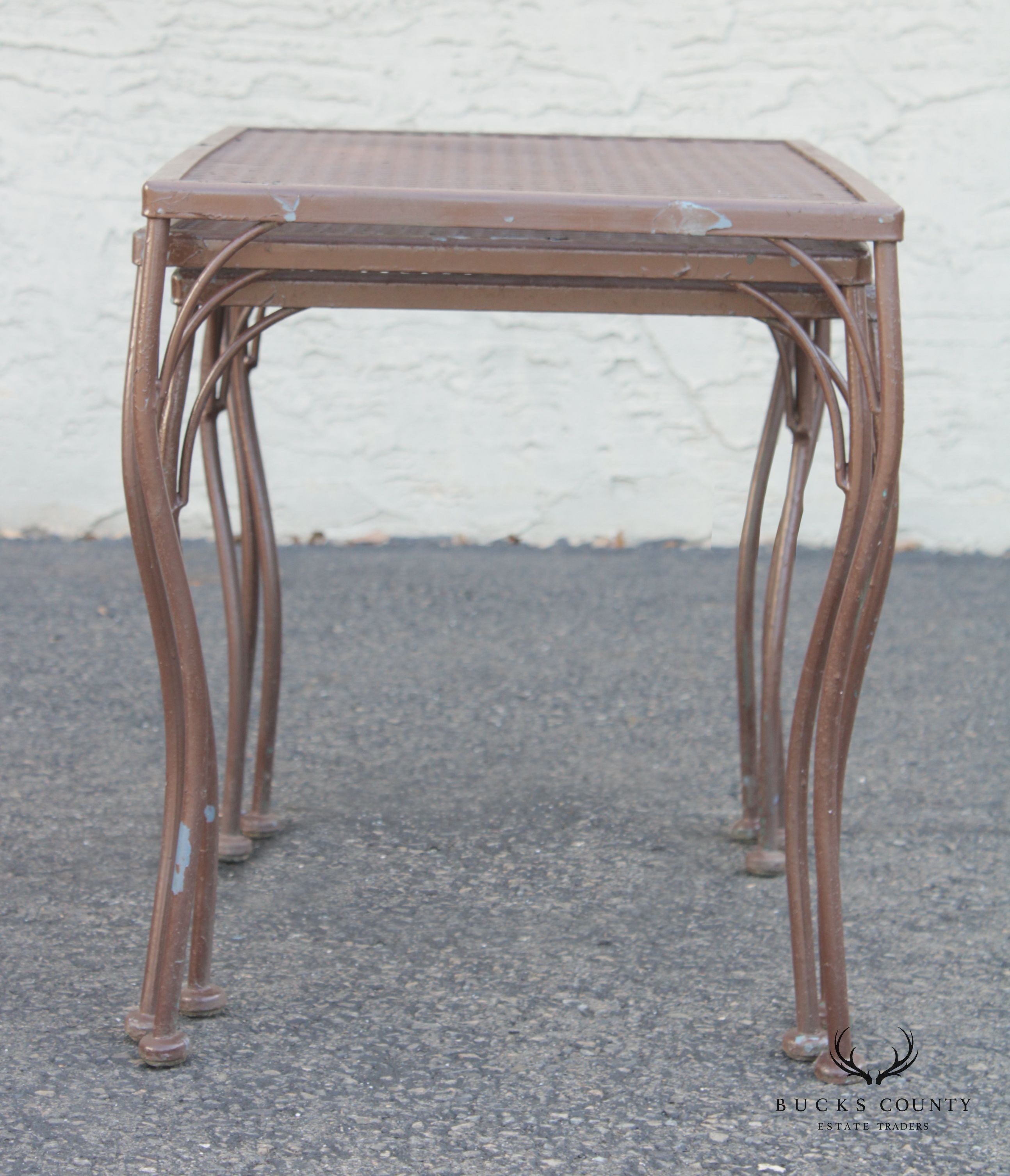 Vintage Mid Century Wrought Iron Set Garden Nesting Tables