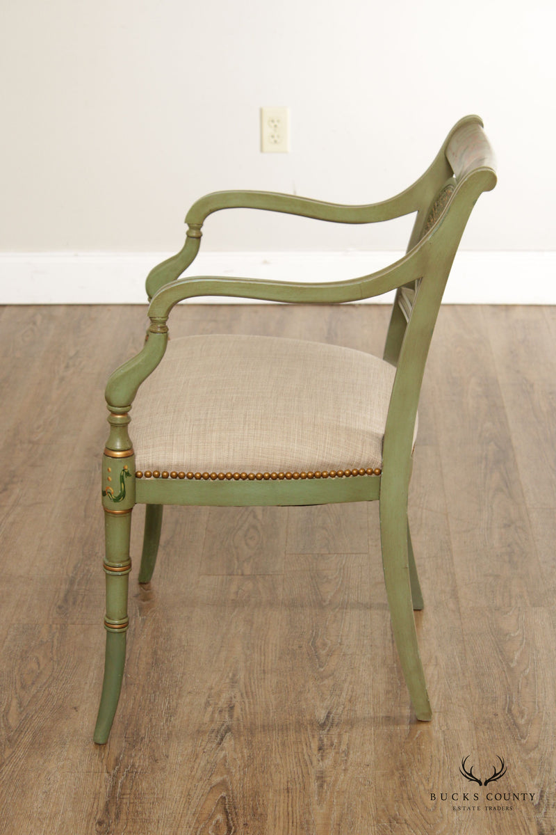 English Regency Style Cane Back Green-Painted Armchair