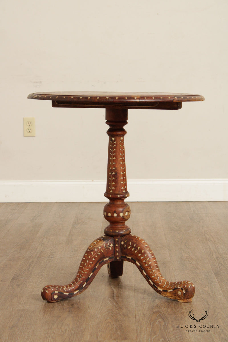 Anglo Indian Style Inlaid Round Pedestal Table