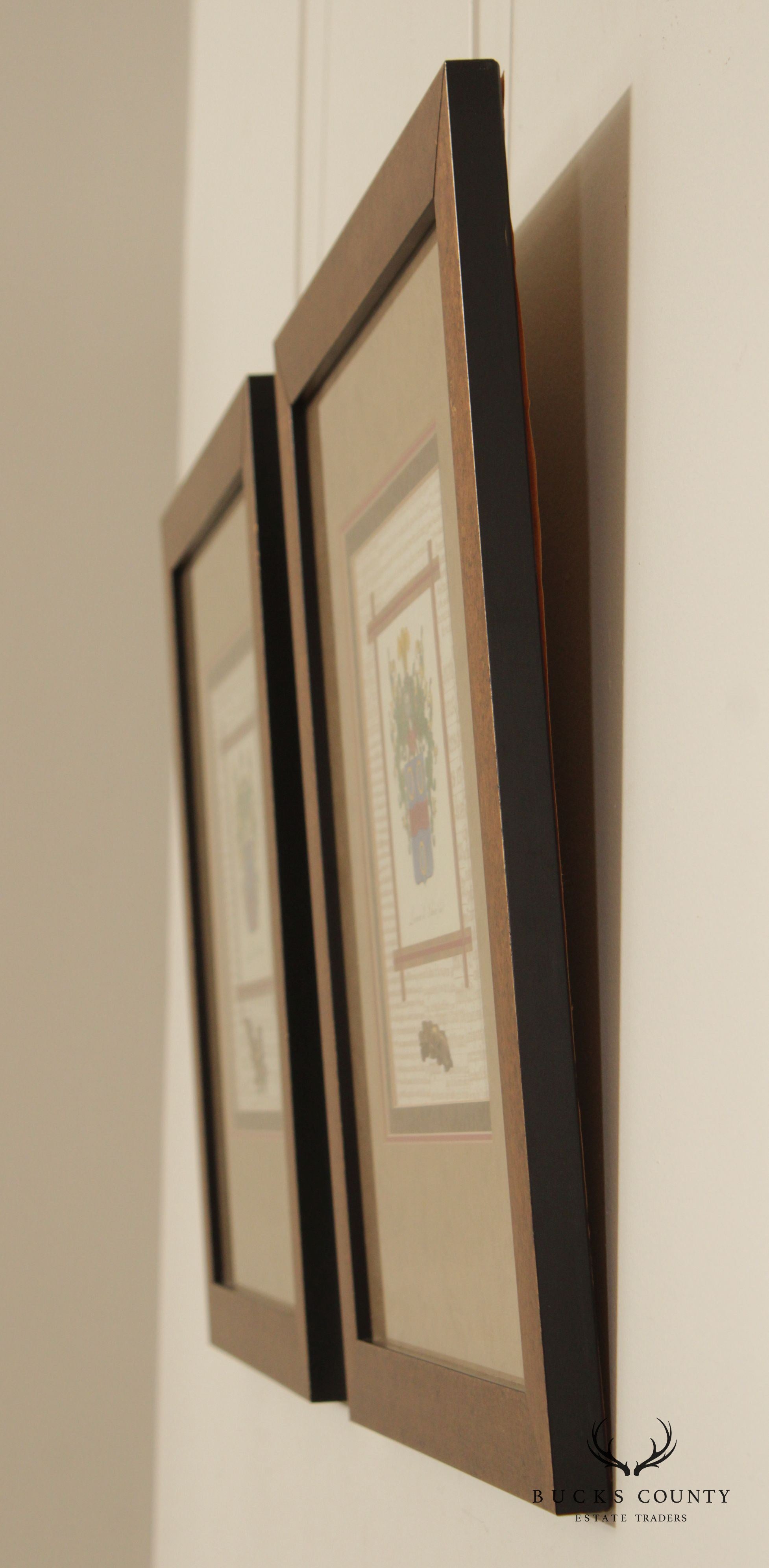 Vintage 'Snellinck de Beteckum' and 'Lamock de Sohier' Coat of Arms Prints, Custom Framed