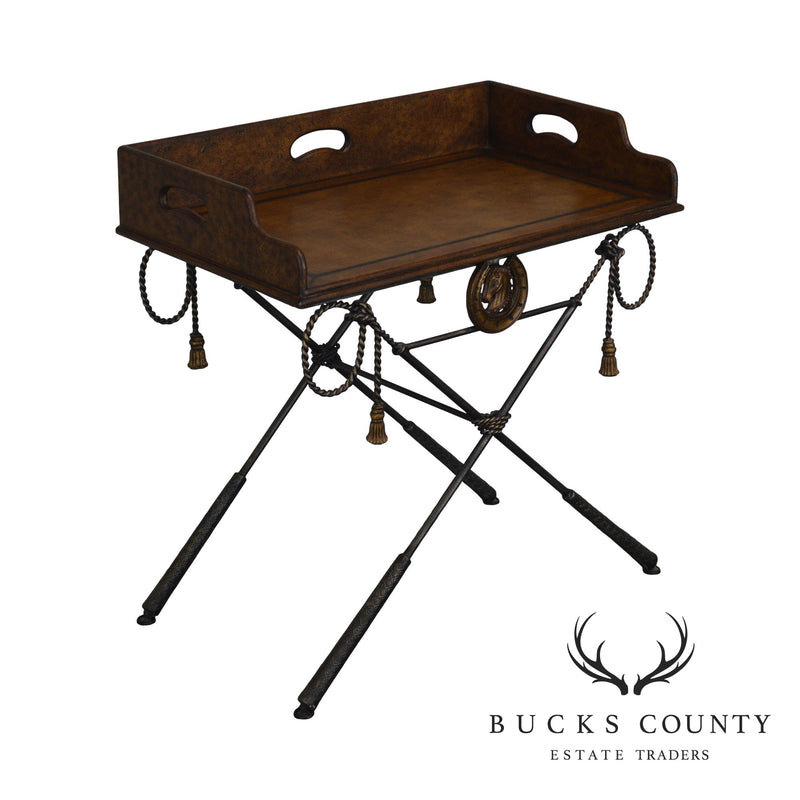 Equestrian Iron X Base Tray Top Butlers Table