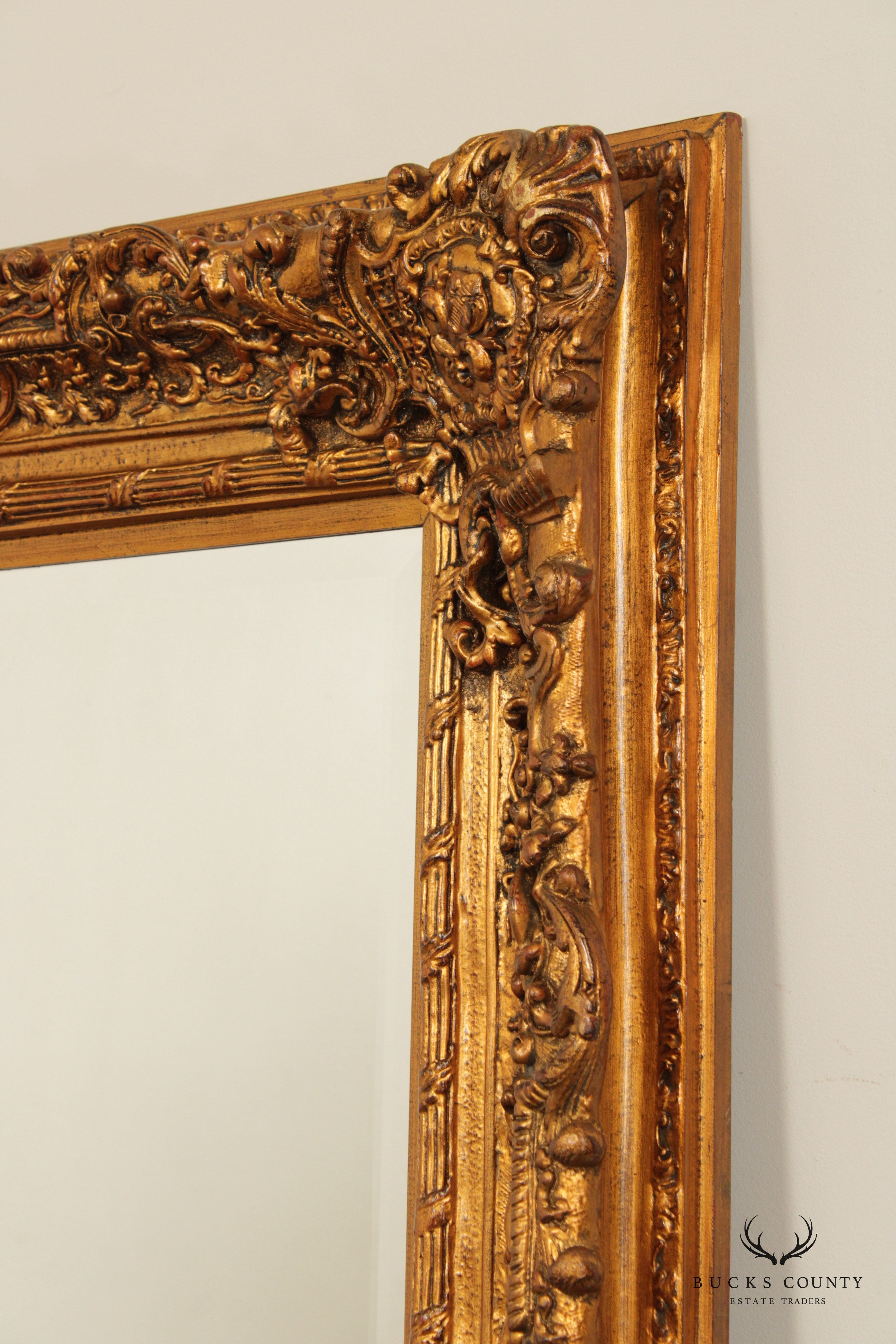 French Style Gilt Gold Carved Large Beveled Wall Mirror