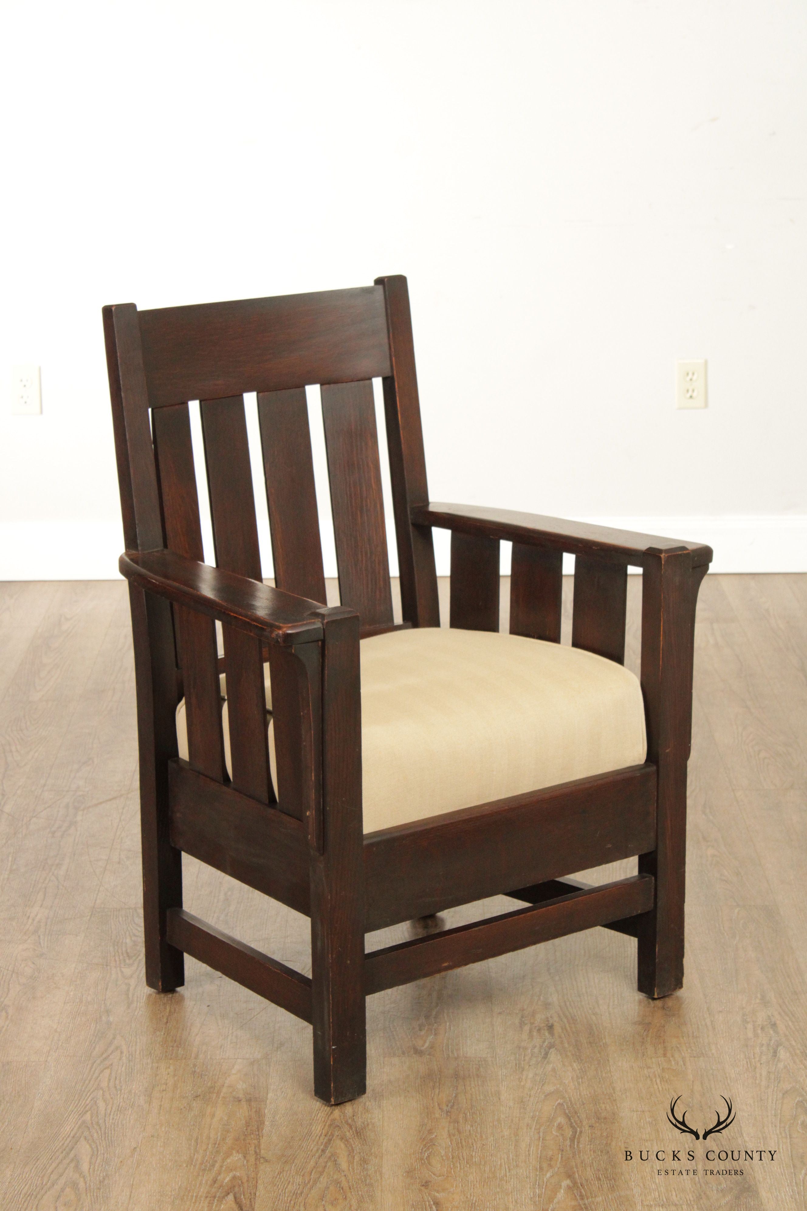 Antique Mission Oak Slatted Armchair