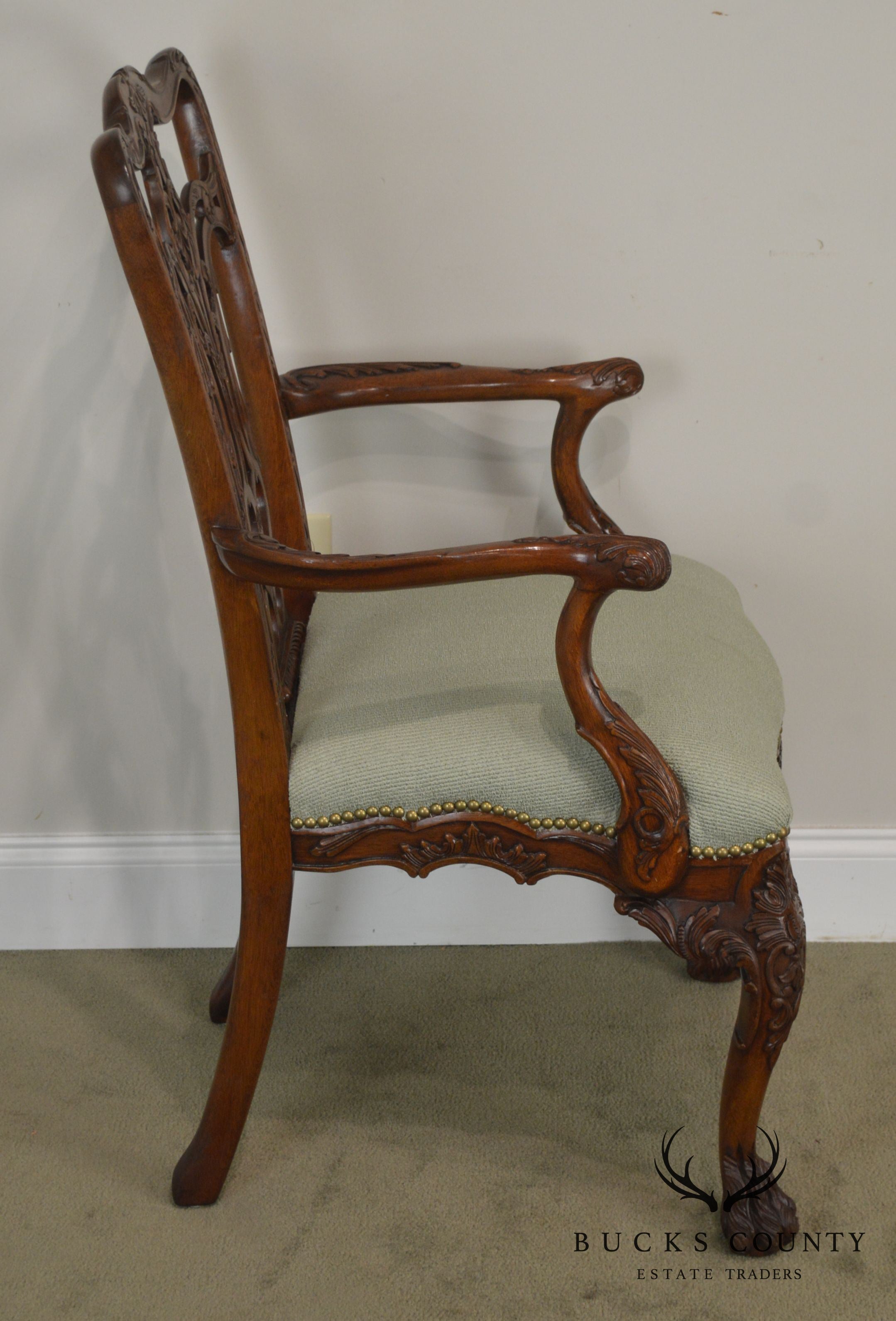 Georgian Style Carved Mahogany Arm Chair with Hariy - Paw Feet