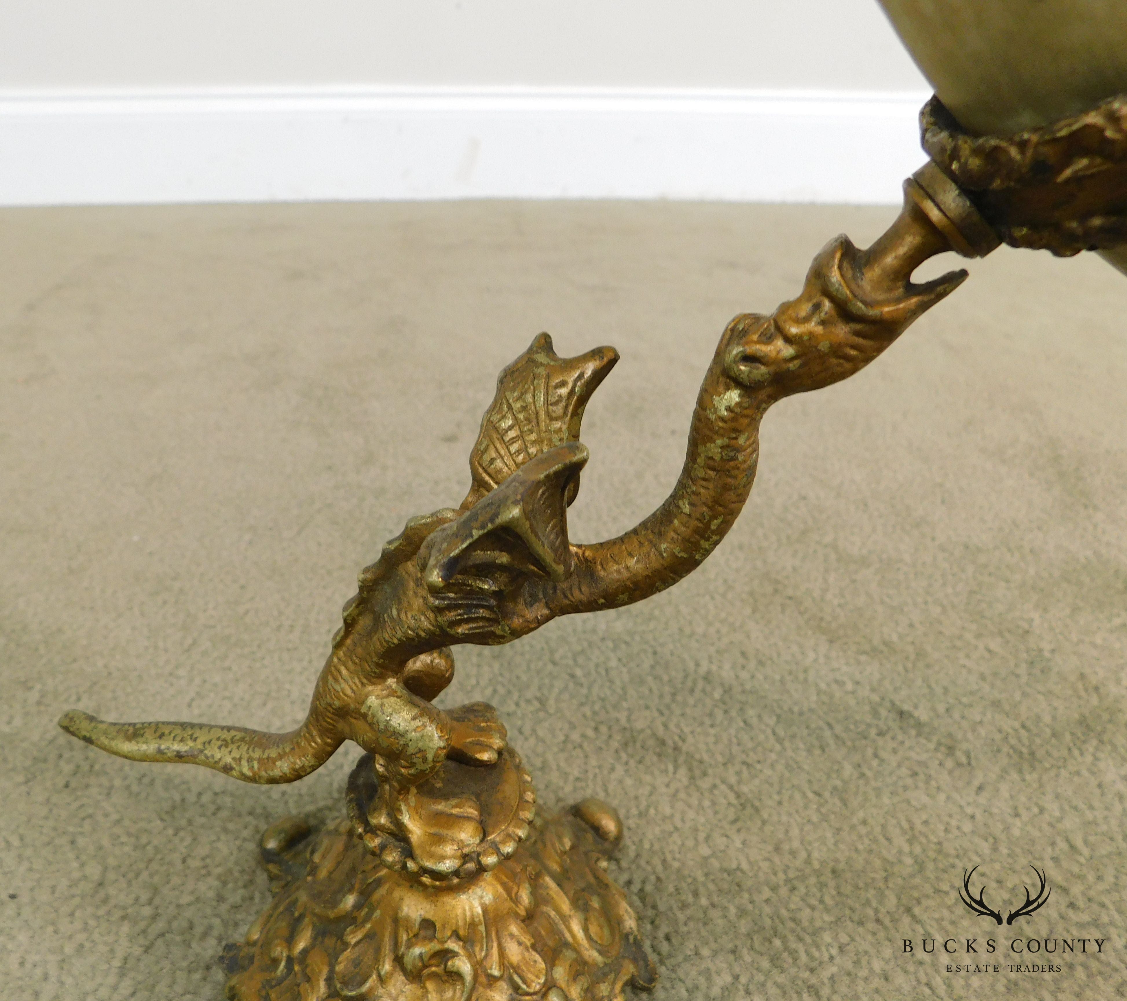 Antique Bronze Dragon Sculpture with Horn Vases