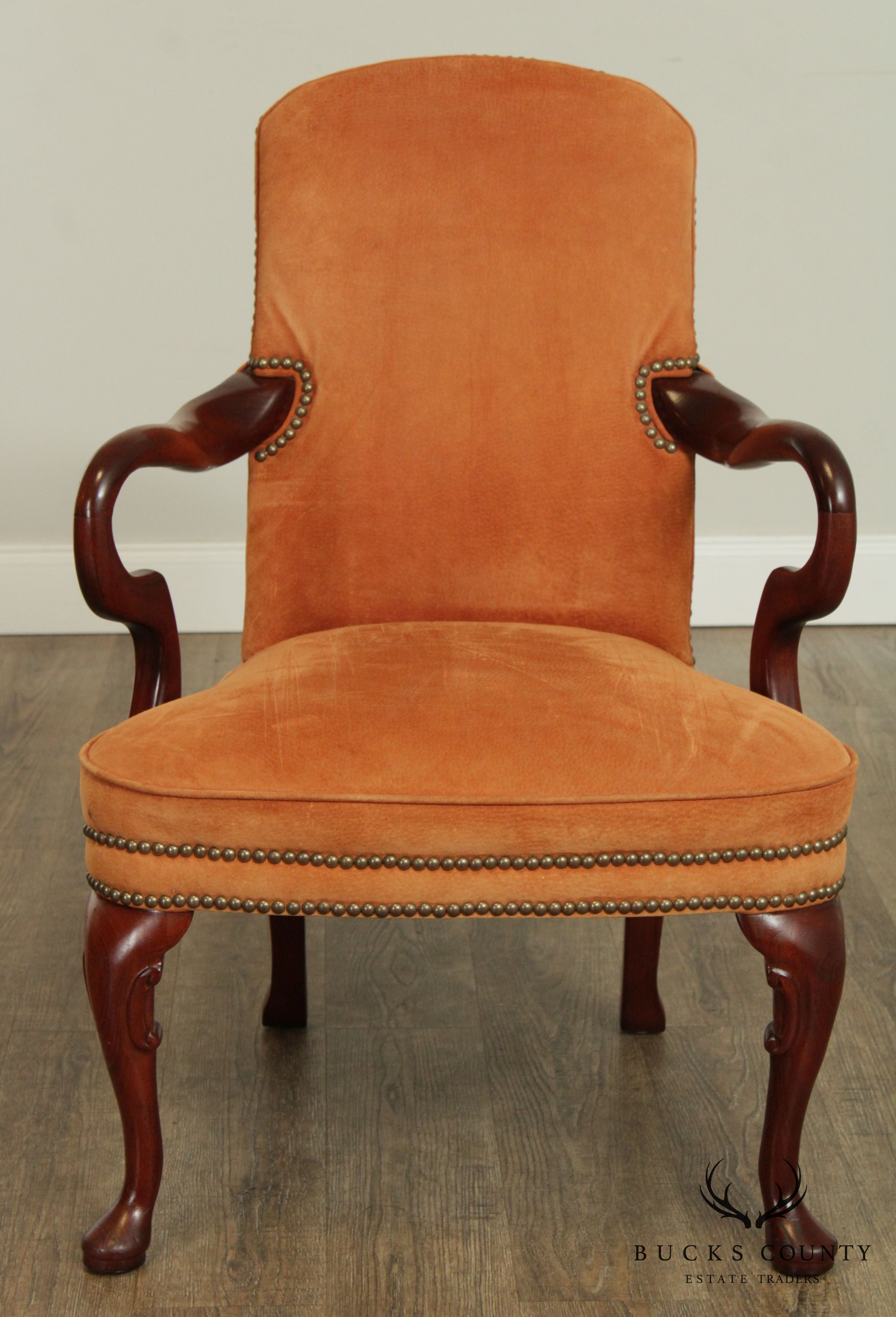 Queen Anne Style Mahogany Frame Armchair