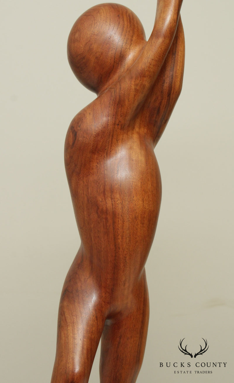 Modern Abstract Figural Carved Walnut Sculpture