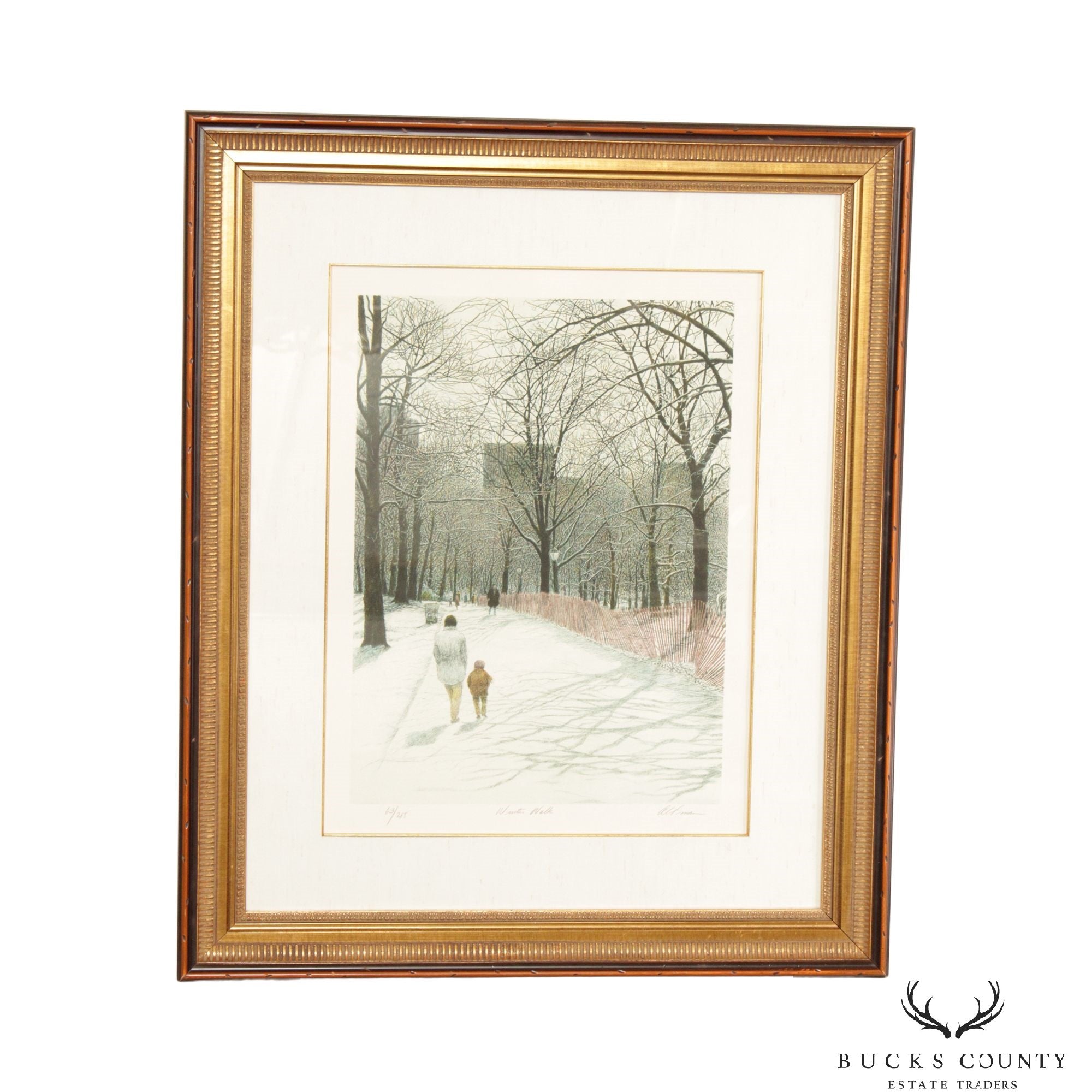 Harold Altman 'Winter Walk' Limited Edition Lithograph, Custom Framed