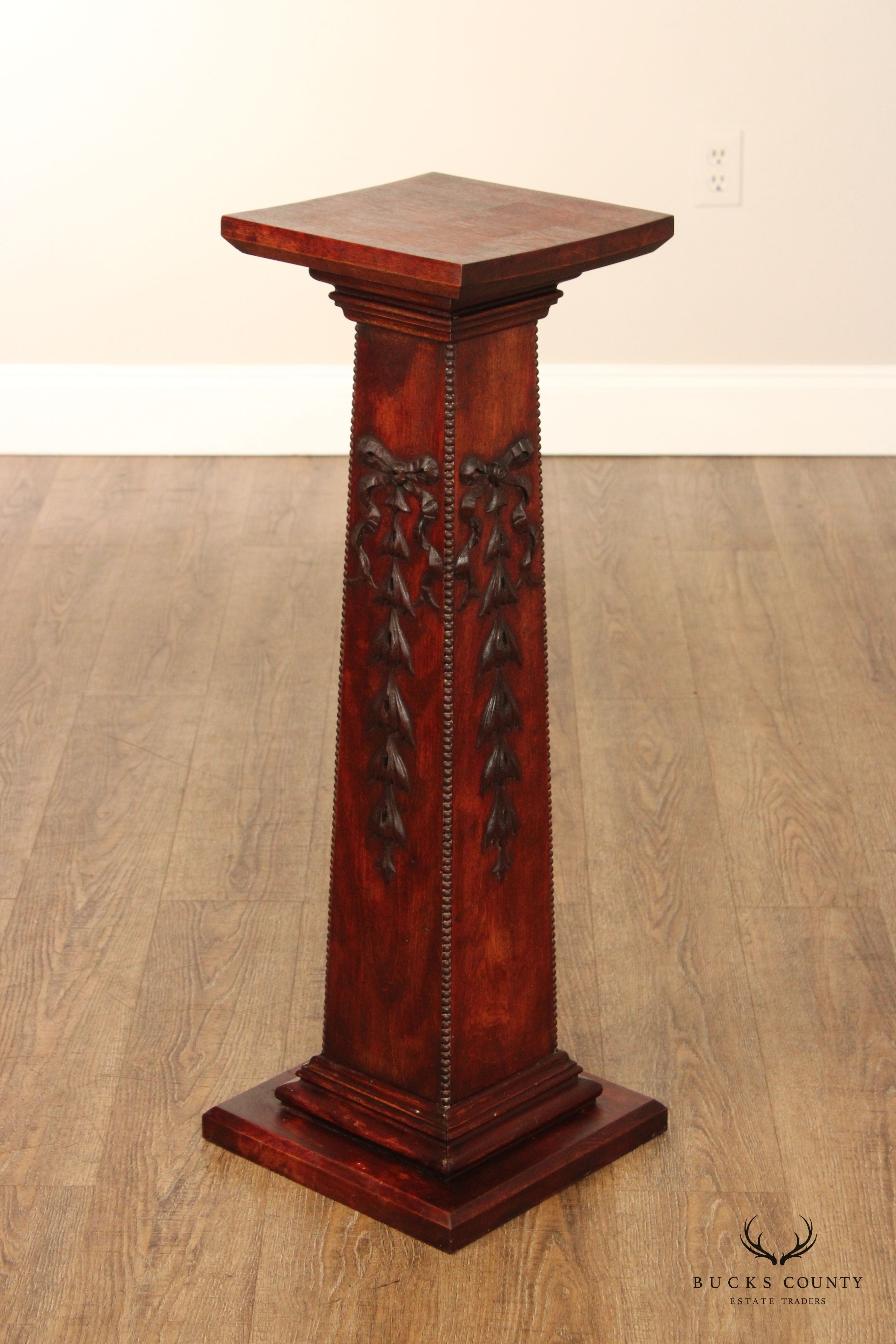 Edwardian Antique Carved Pedestal Plant Stand