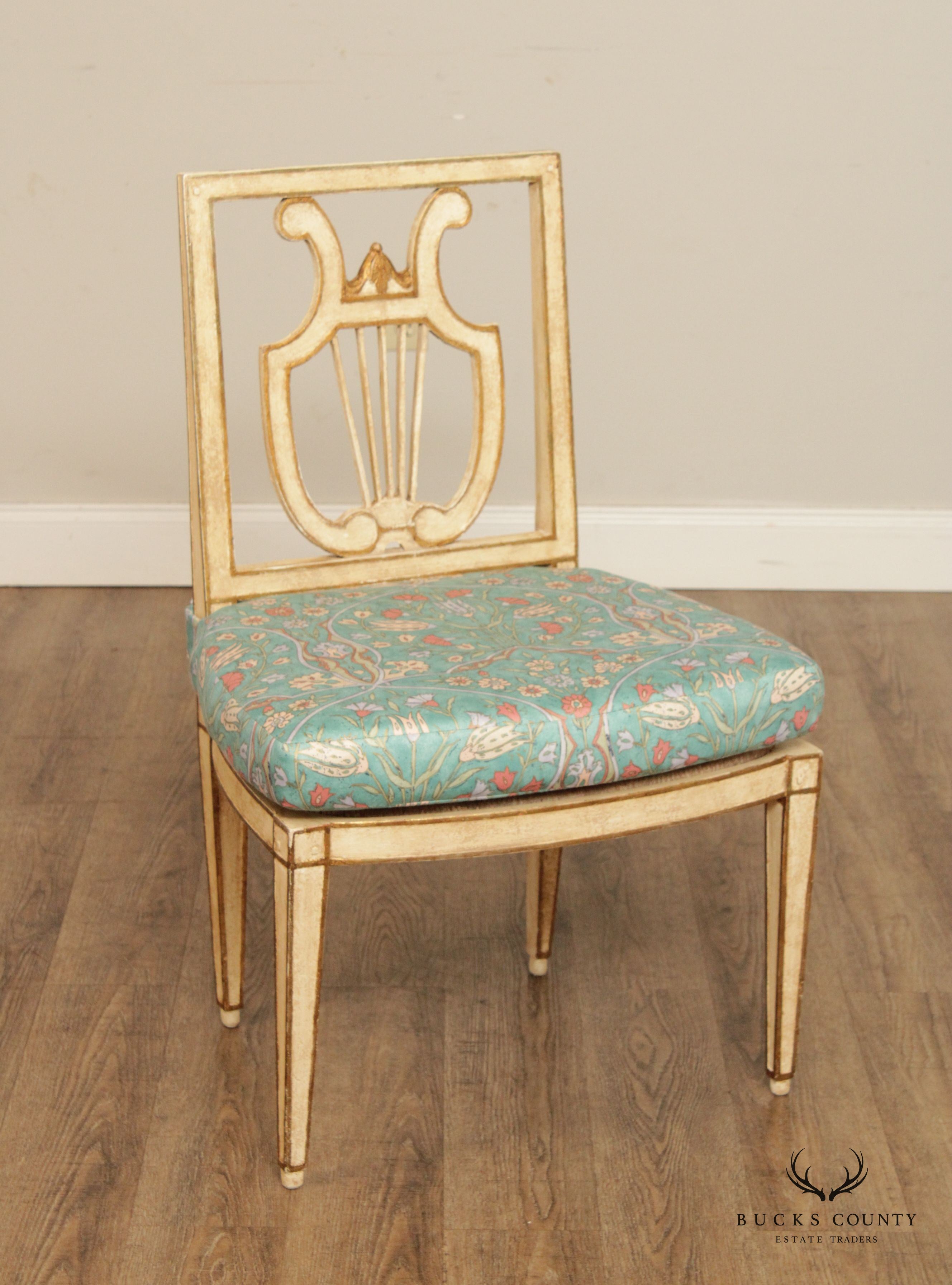 Niermann Weeks French Neo Classical Style Set of Four Painted Lyre Back Dining Chairs